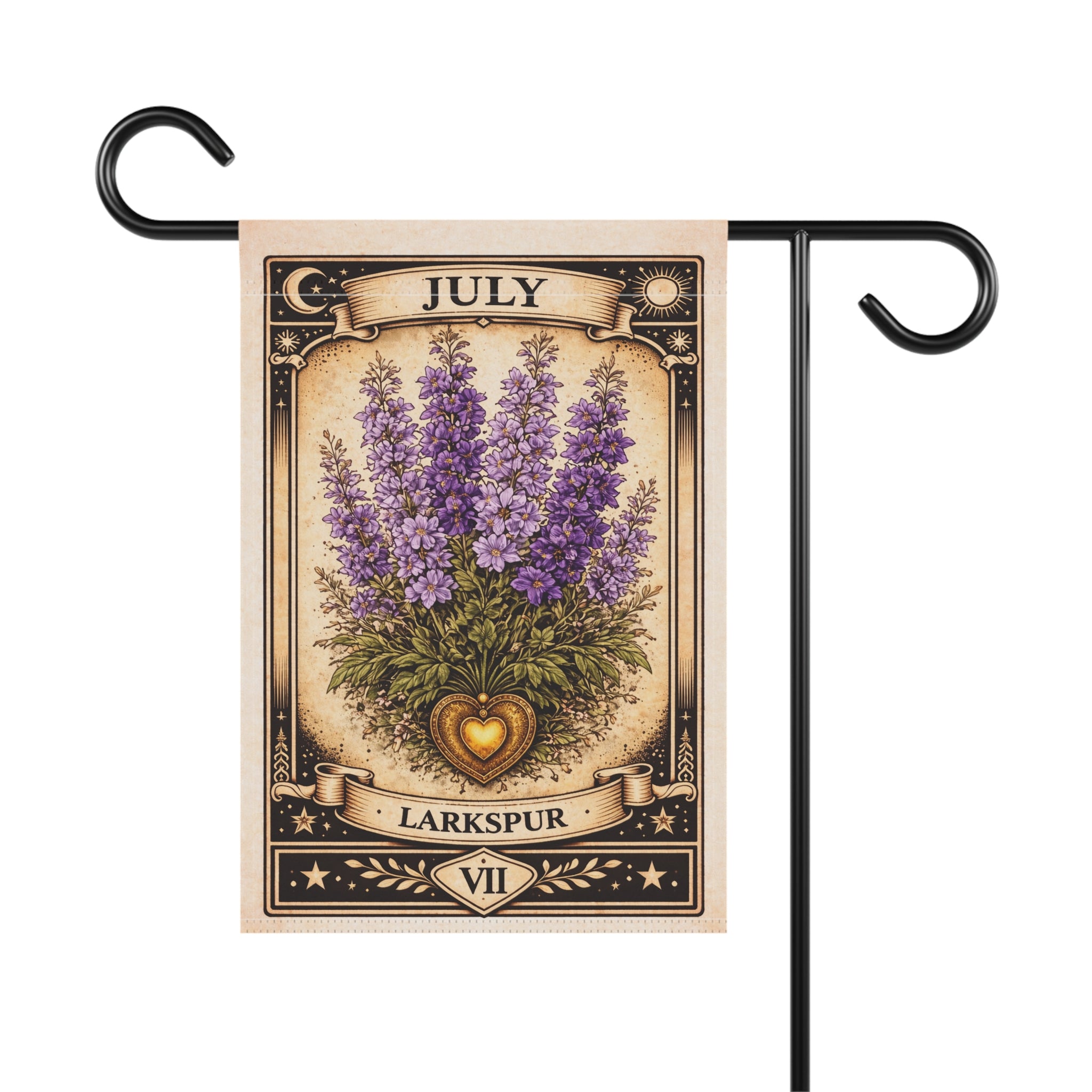 July Larkspur Garden Flag | Floral House Banner, Birth Month Botanical