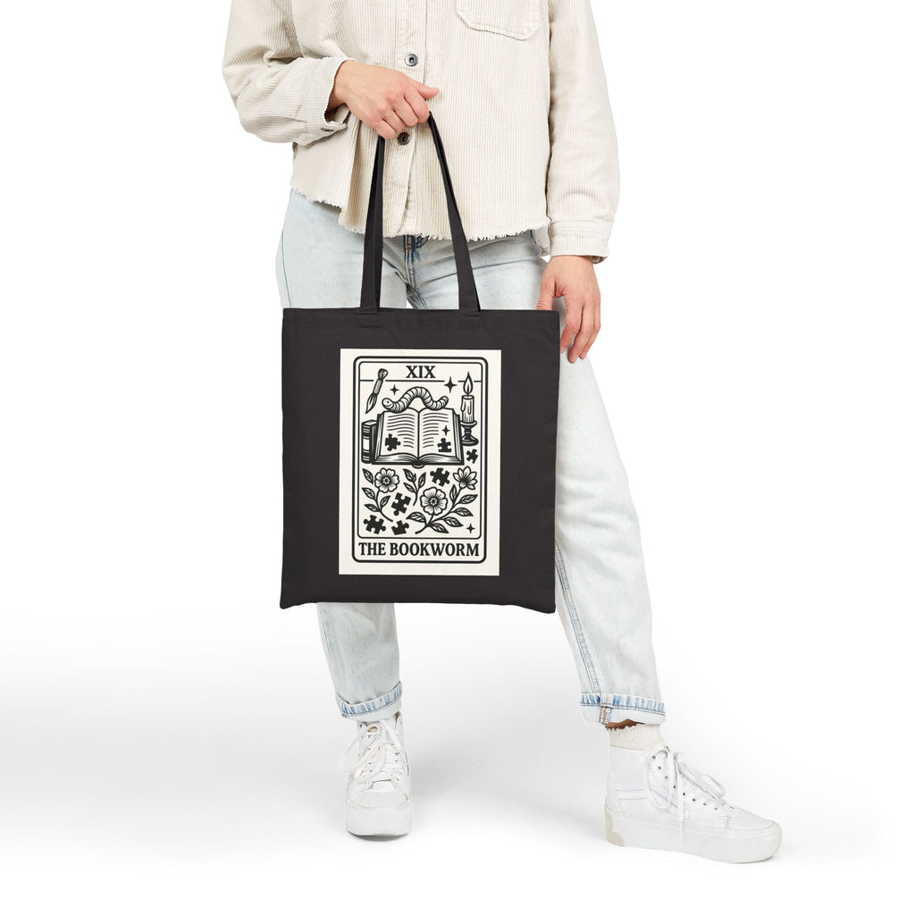 The Bookworm Tote Bag | Tarot Style Open Book Illustration, Reading Lover