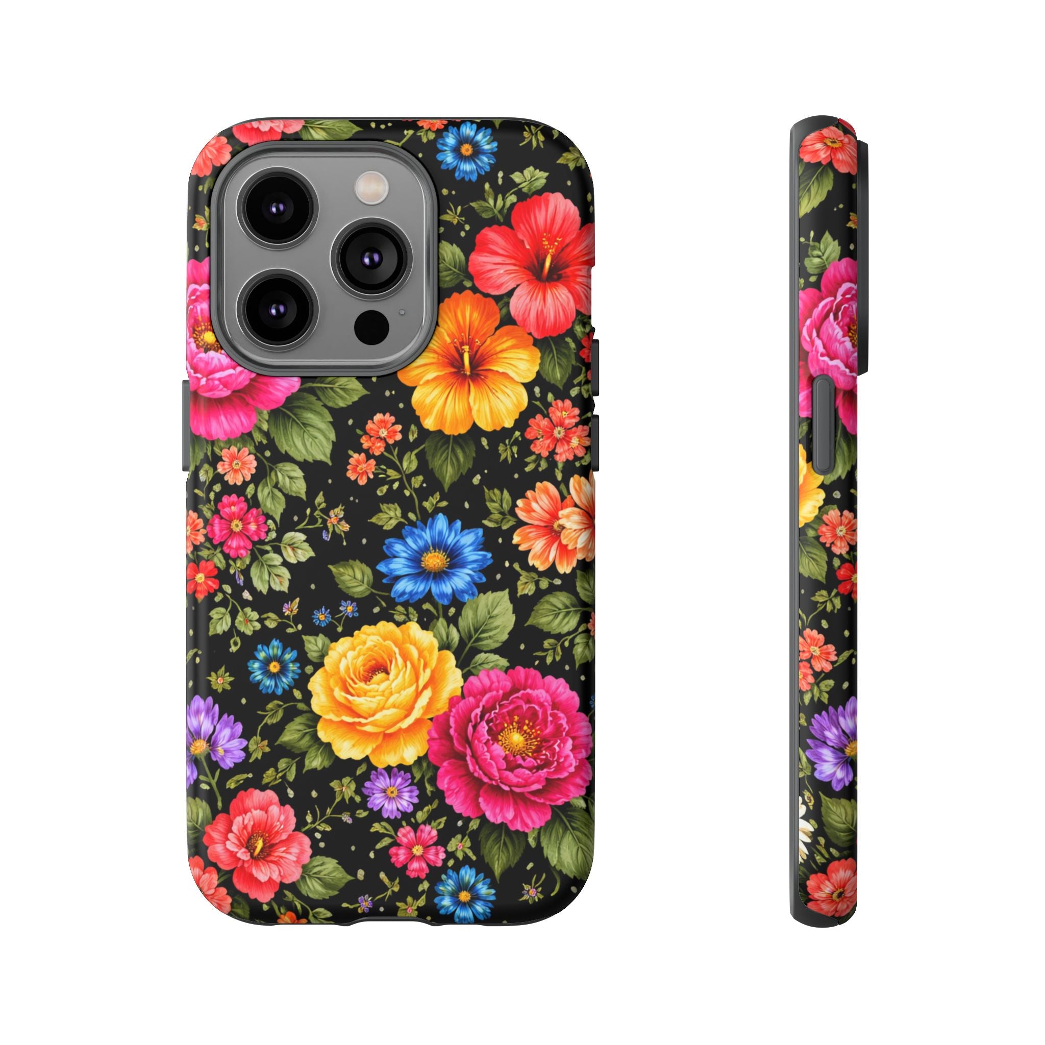 Vintage Floral Pattern Phone Case | Colorful Roses on Black