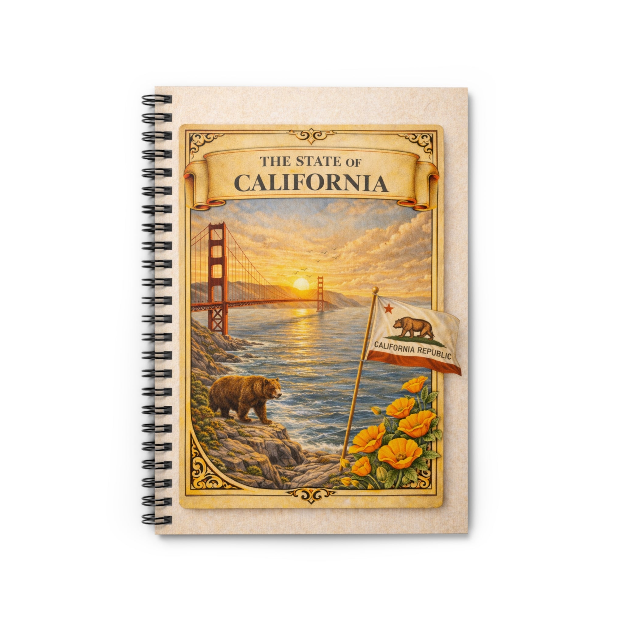 California Vintage State Poster Spiral Notebook | Ruled Journal