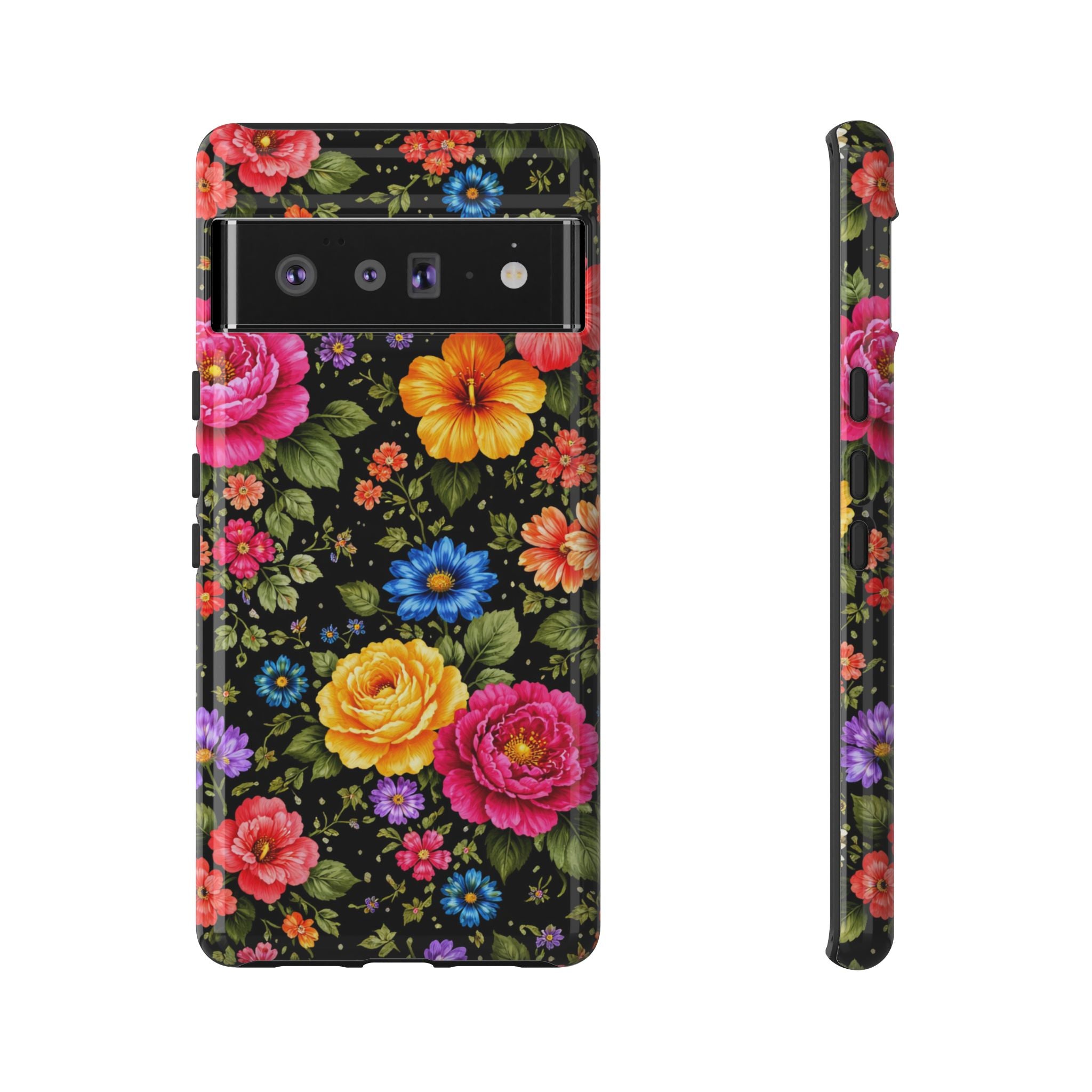 Vintage Floral Pattern Phone Case | Colorful Roses on Black