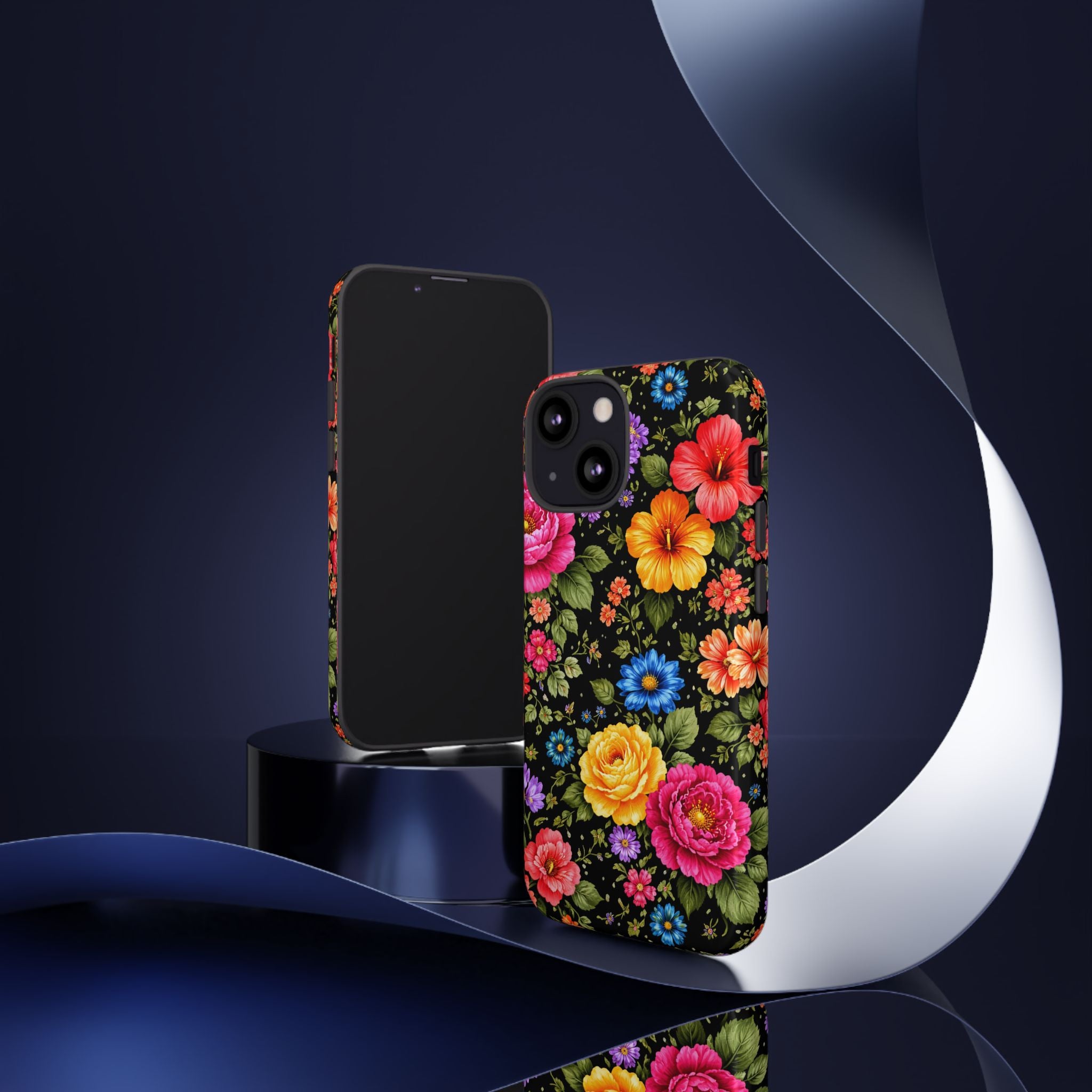 Vintage Floral Pattern Phone Case | Colorful Roses on Black