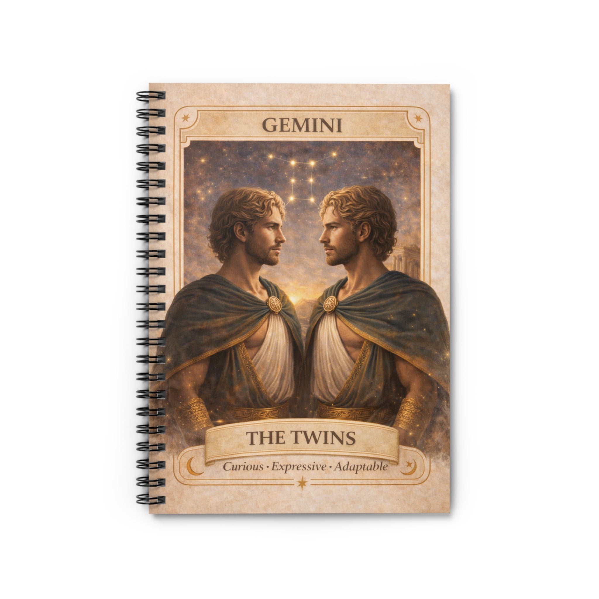 Gemini Zodiac Spiral Notebook — The Twins Ruled Journal (Curious • Expressive • Adaptable)