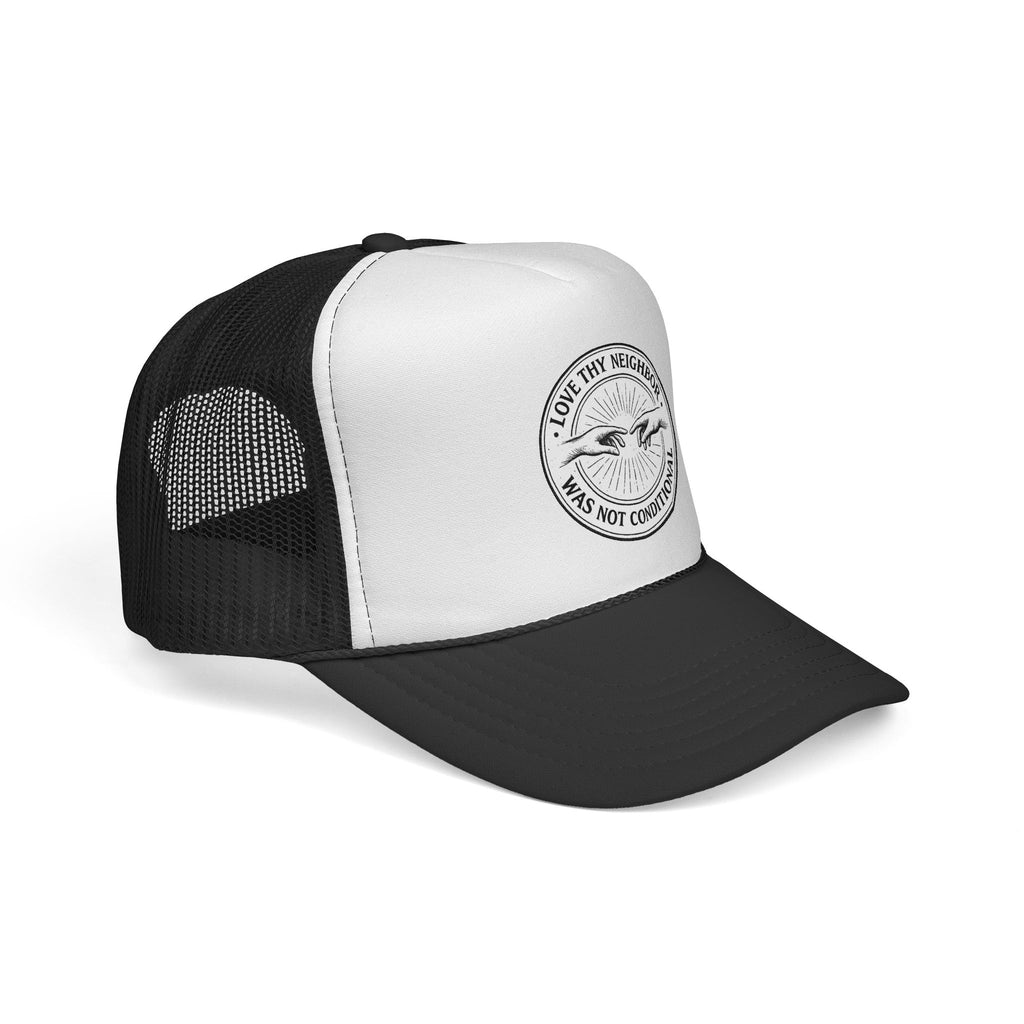 Love Thy Neighbor emblem Trucker Cap | Dove graphic, circular badge