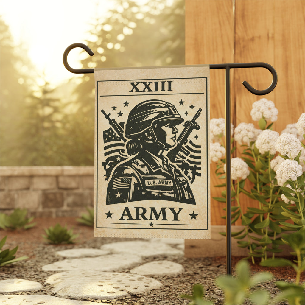 Army Soldier Illustration Garden & House Banner | Military Flag Yard Decor
