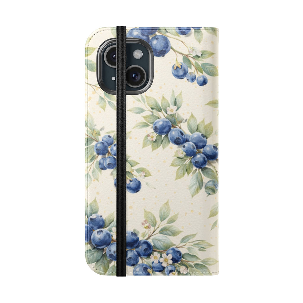 Blueberry Watercolor Pattern Flip Case | Phone Wallet, Card Slots