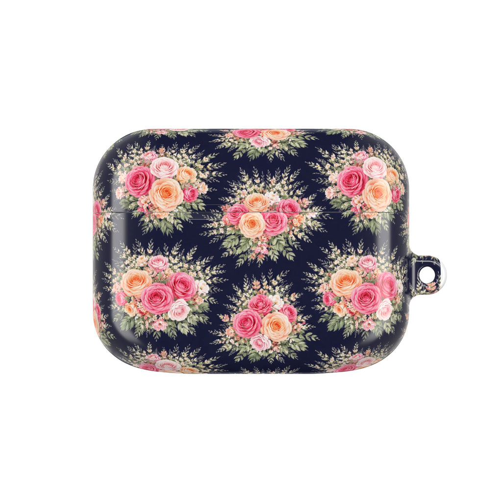 Vintage Floral Bouquet AirPod Case | Pink Roses on Navy