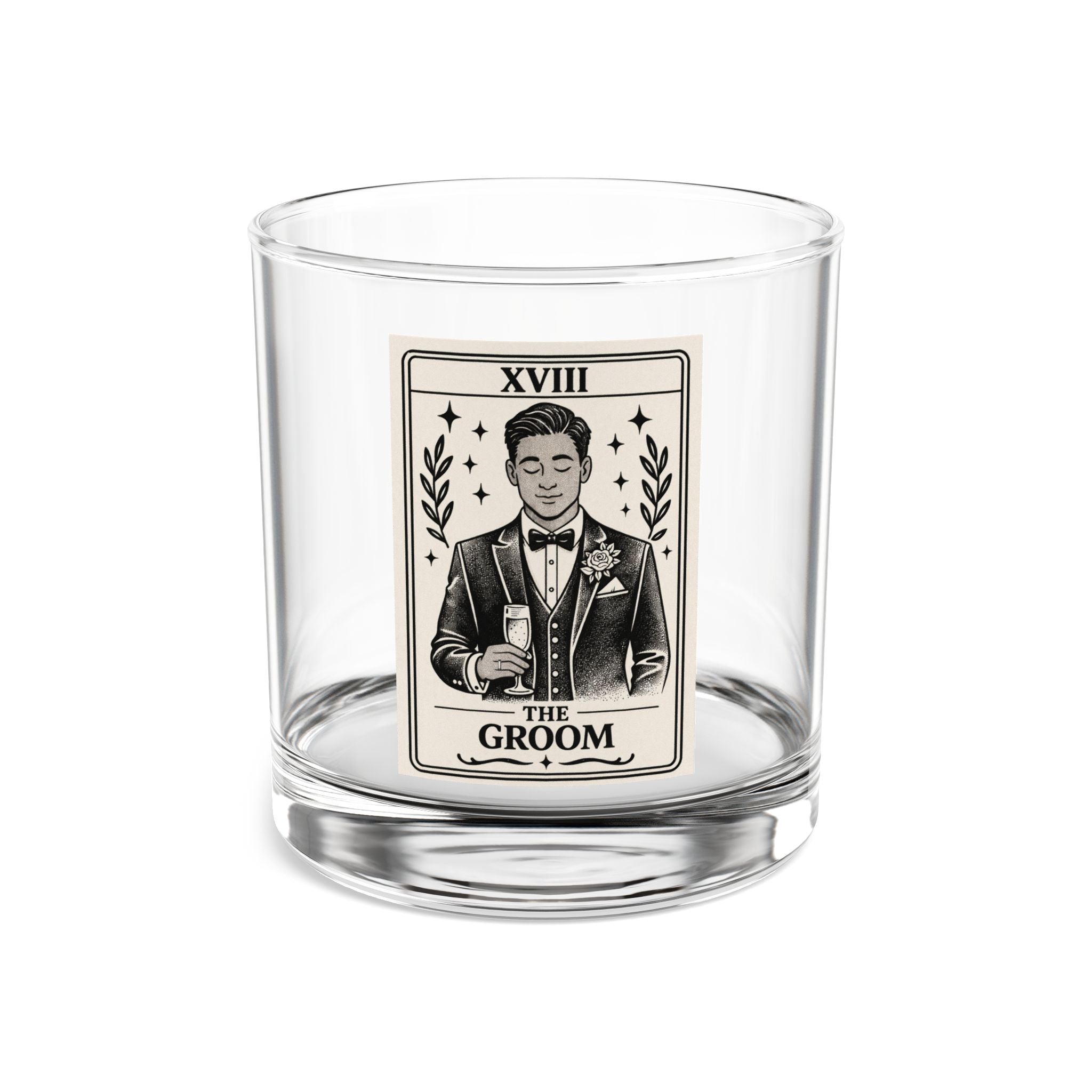 The Groom tarot card Rocks Glass | 10oz Whiskey Glass, Groomsmen Barware