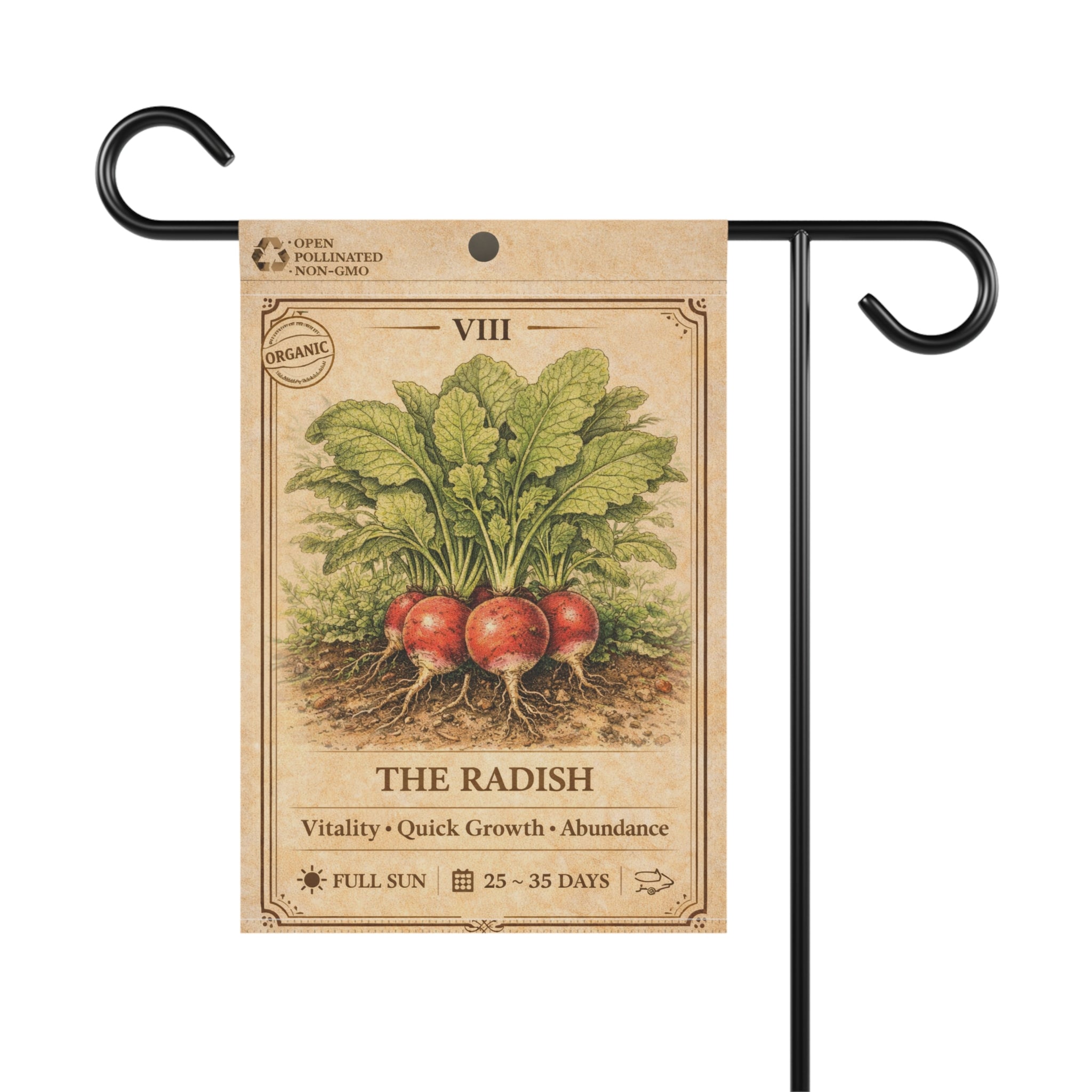 Vintage Radish Illustration Garden Flag | House Banner, Seed Packet Style