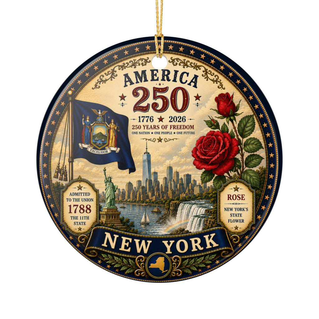 America 250 New York Ornament | State Flag, Rose, Skyline 1776-2026
