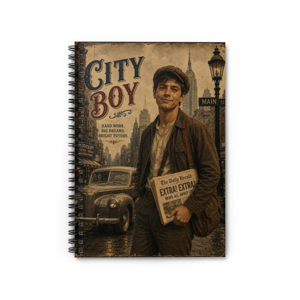 City Boy vintage newsboy notebook | Spiral Ruled Journal