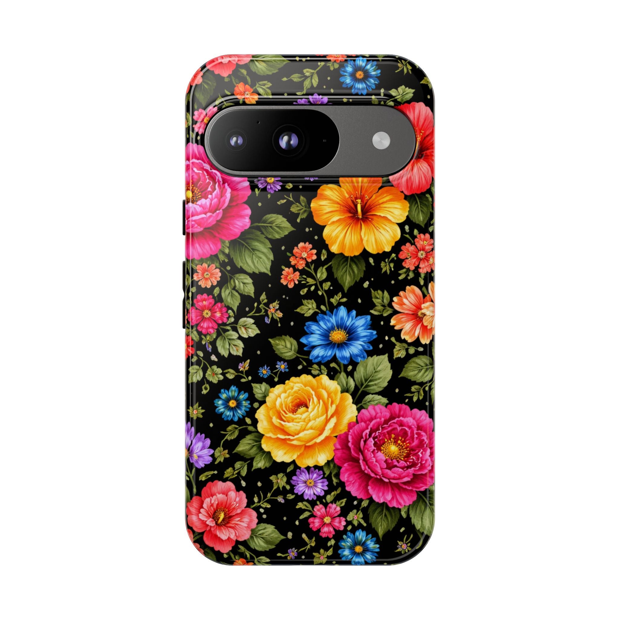 Vintage Floral Pattern Phone Case | Colorful Roses on Black