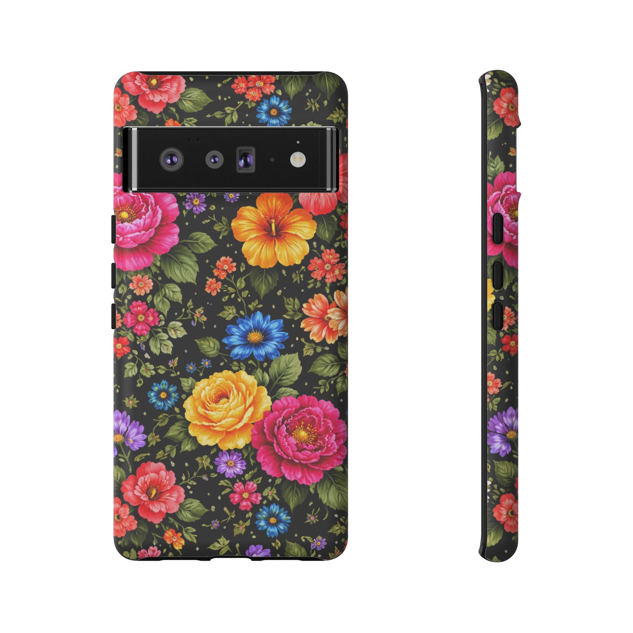 Vintage Floral Pattern Phone Case | Colorful Roses on Black