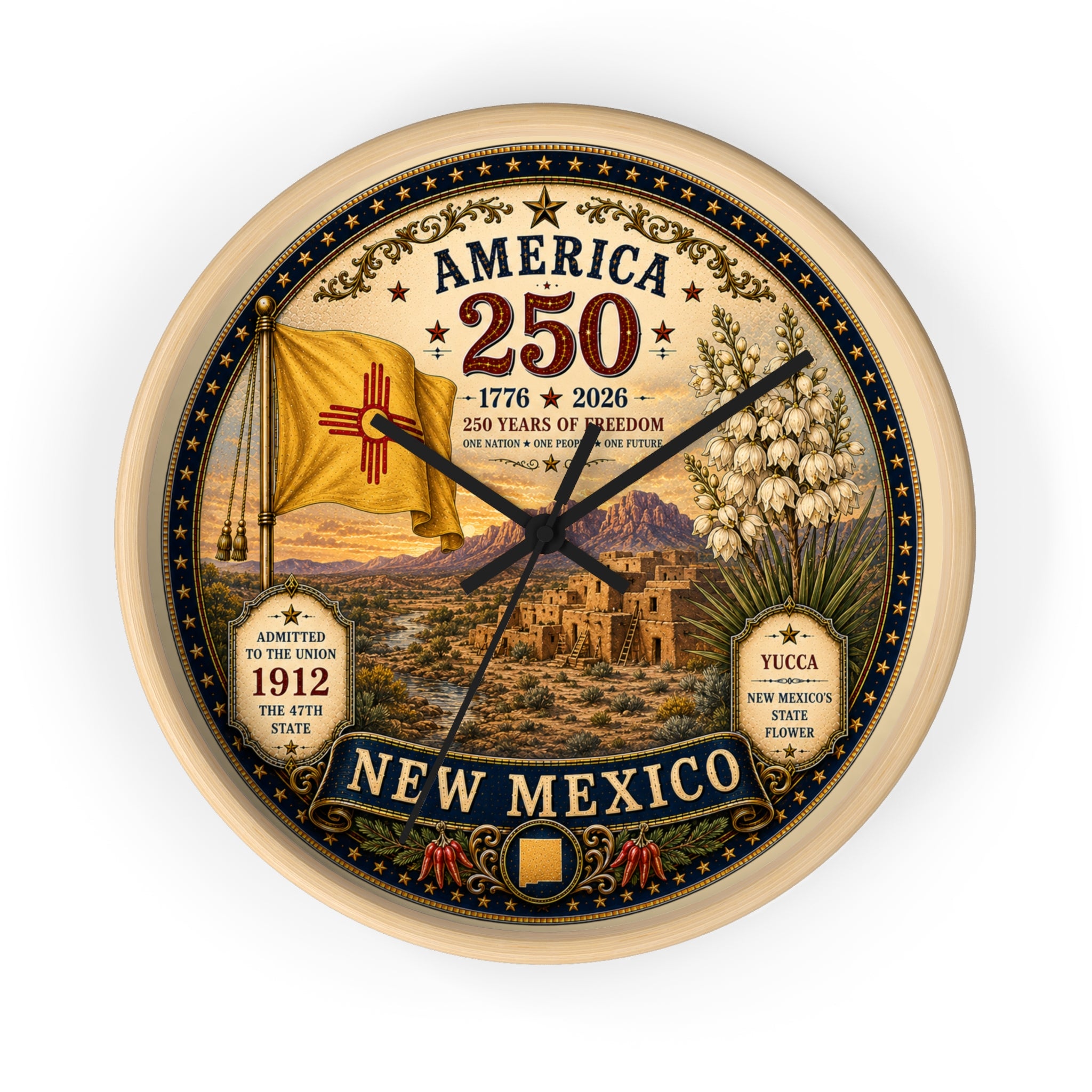 New Mexico State Emblem Wall Clock | America 250 Centennial Desert Design