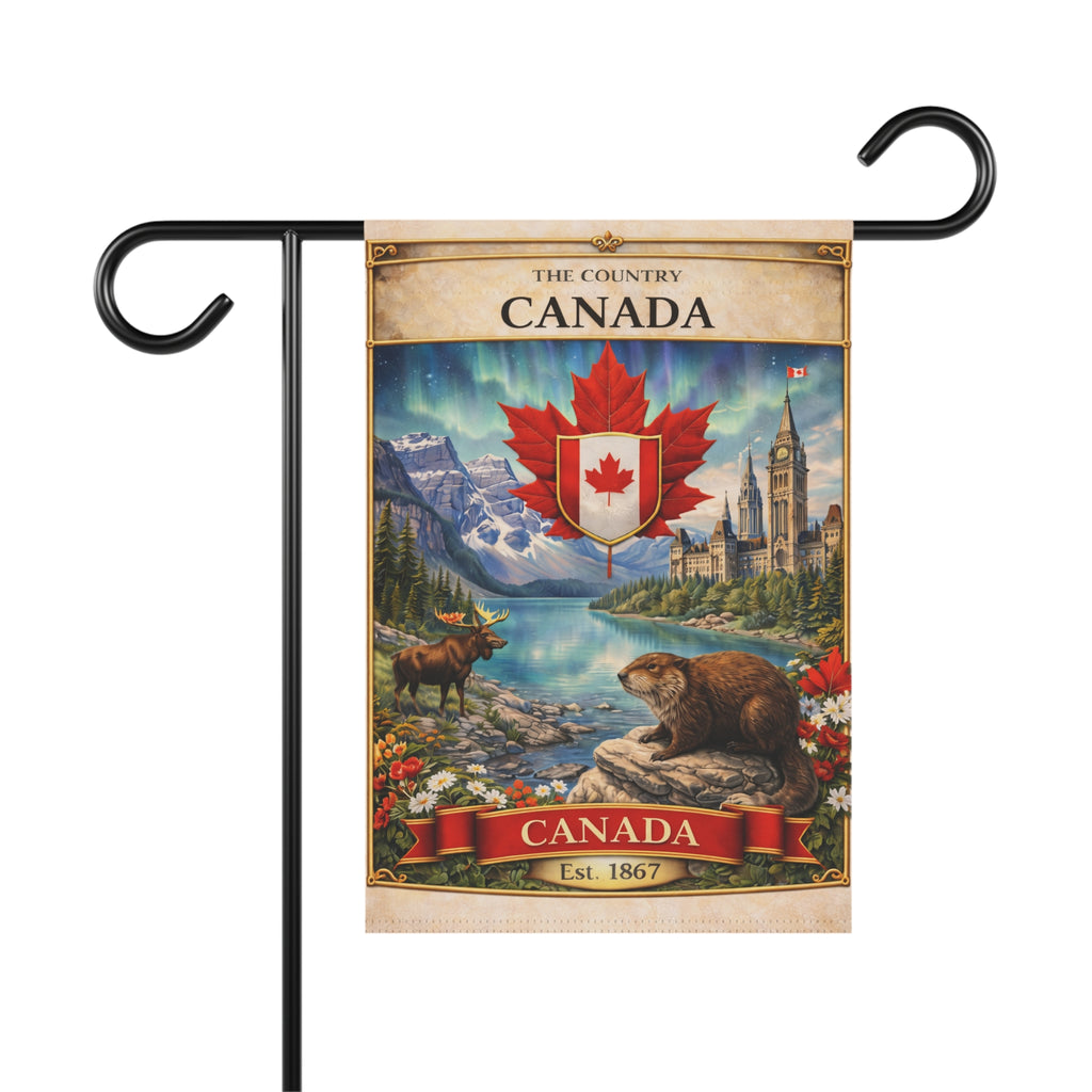 Canada Scenic Maple Leaf Banner Garden Flag | House Banner, Moose & Beaver