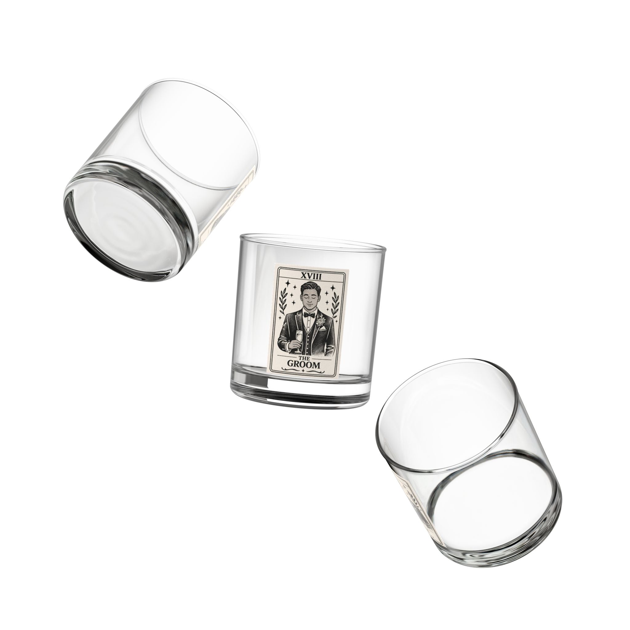 The Groom tarot card Rocks Glass | 10oz Whiskey Glass, Groomsmen Barware