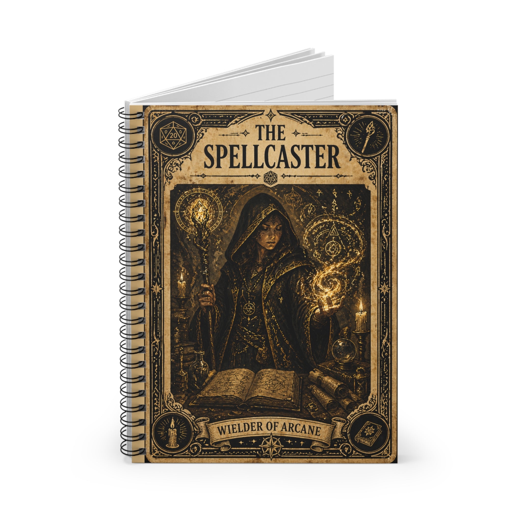 Spellcaster Wizard Illustration Spiral Notebook | Ruled Lined Journal