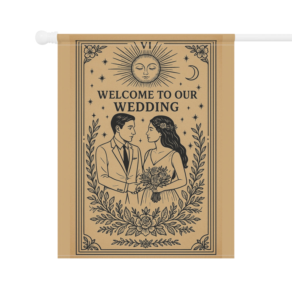 Tarot Style Bride & Groom Garden Flag | Welcome to Our Wedding Banner