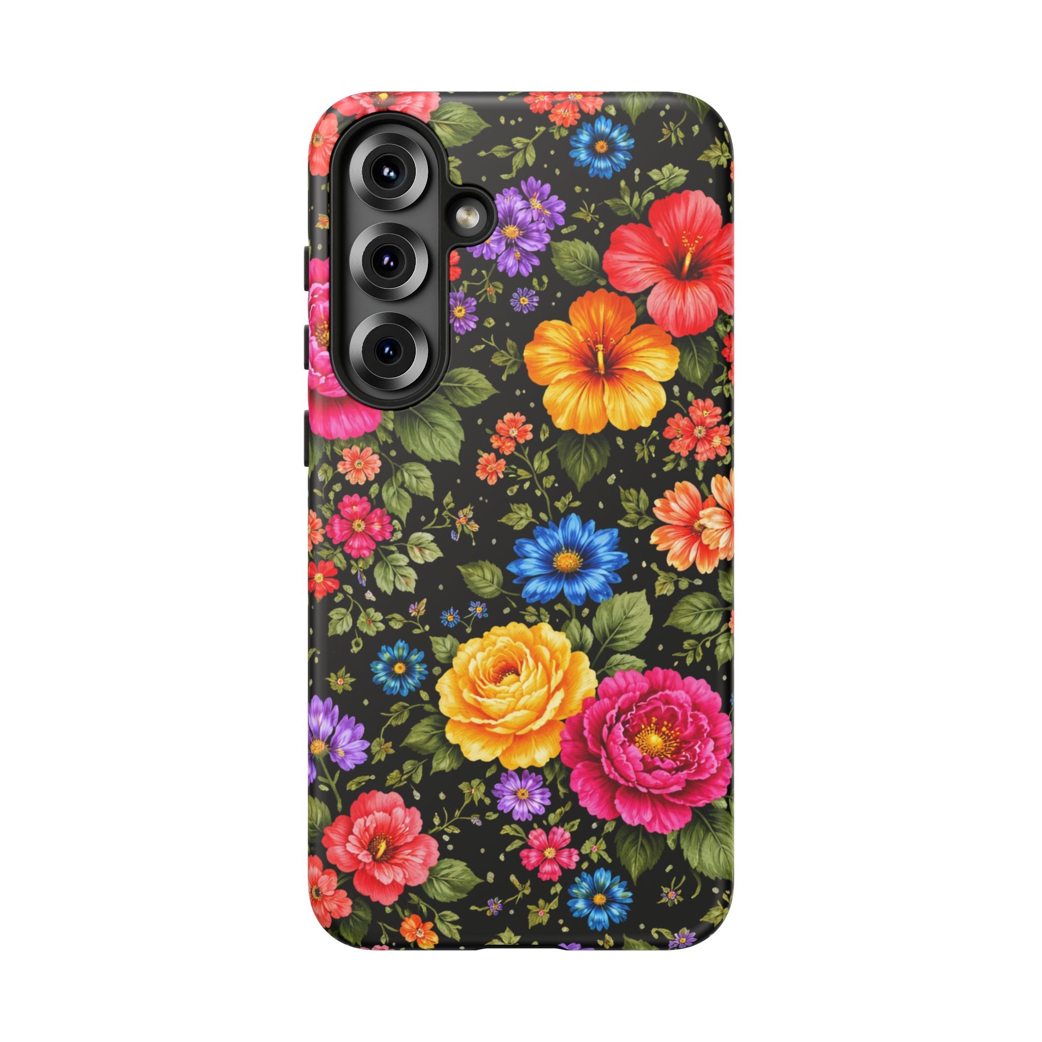 Vintage Floral Pattern Phone Case | Colorful Roses on Black