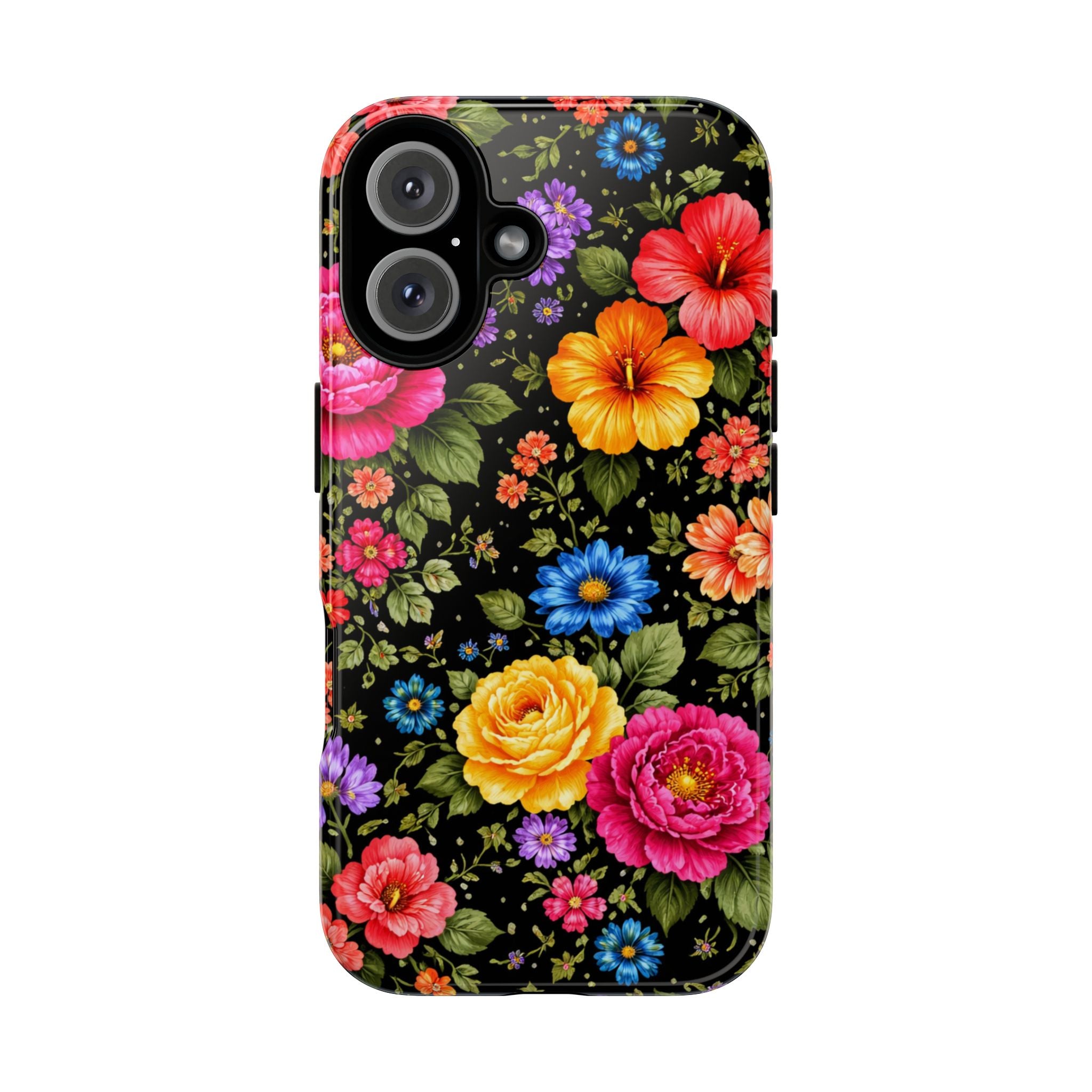 Vintage Floral Pattern Phone Case | Colorful Roses on Black