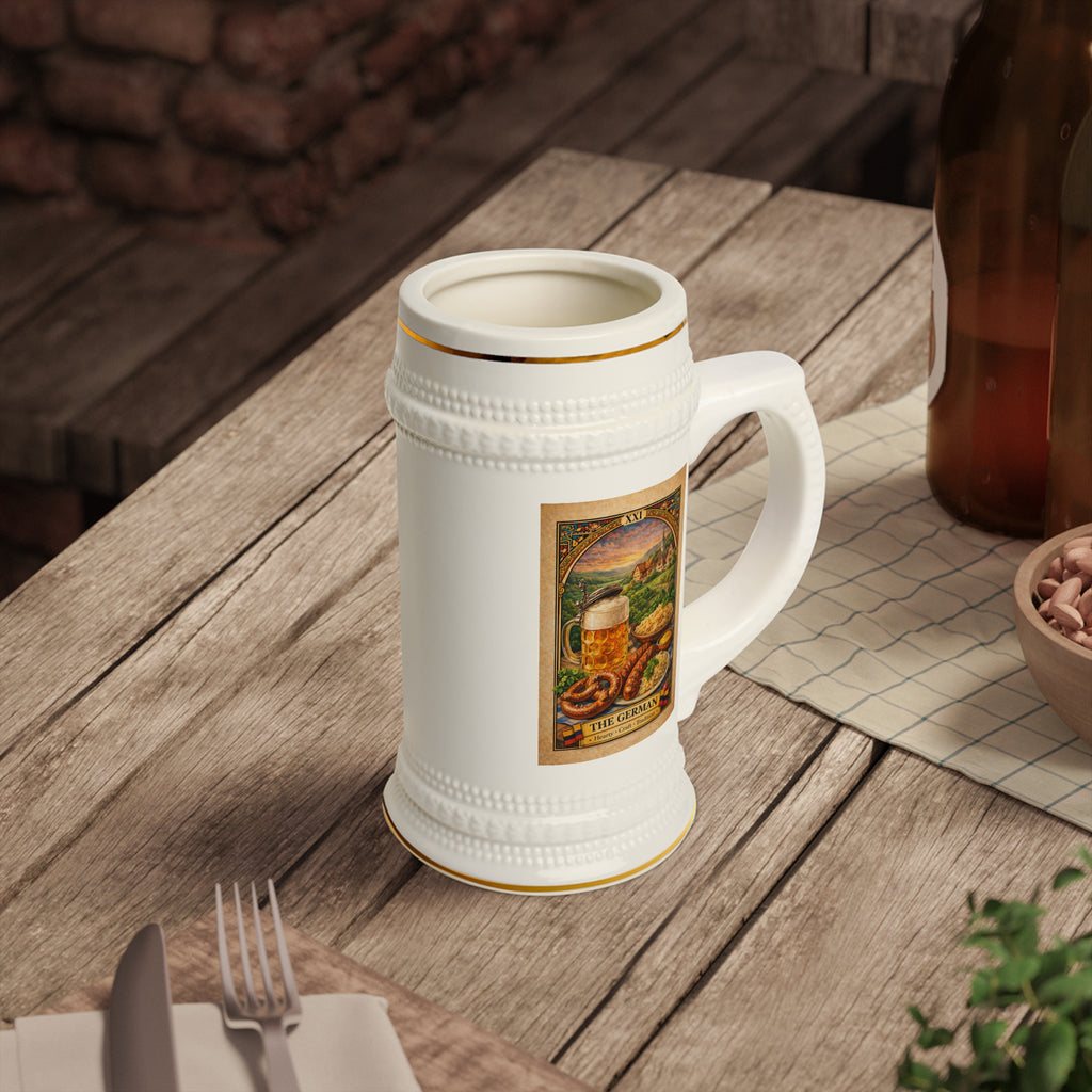 German Beer Stein Mug – Oktoberfest Vintage Beer, Pretzel & Sausage Ceramic Stein