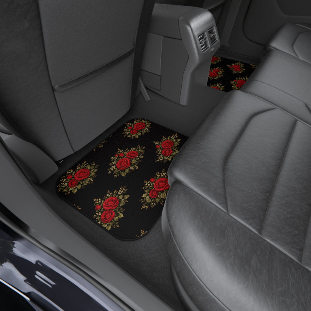 Vintage Red Rose Floral Car Mats