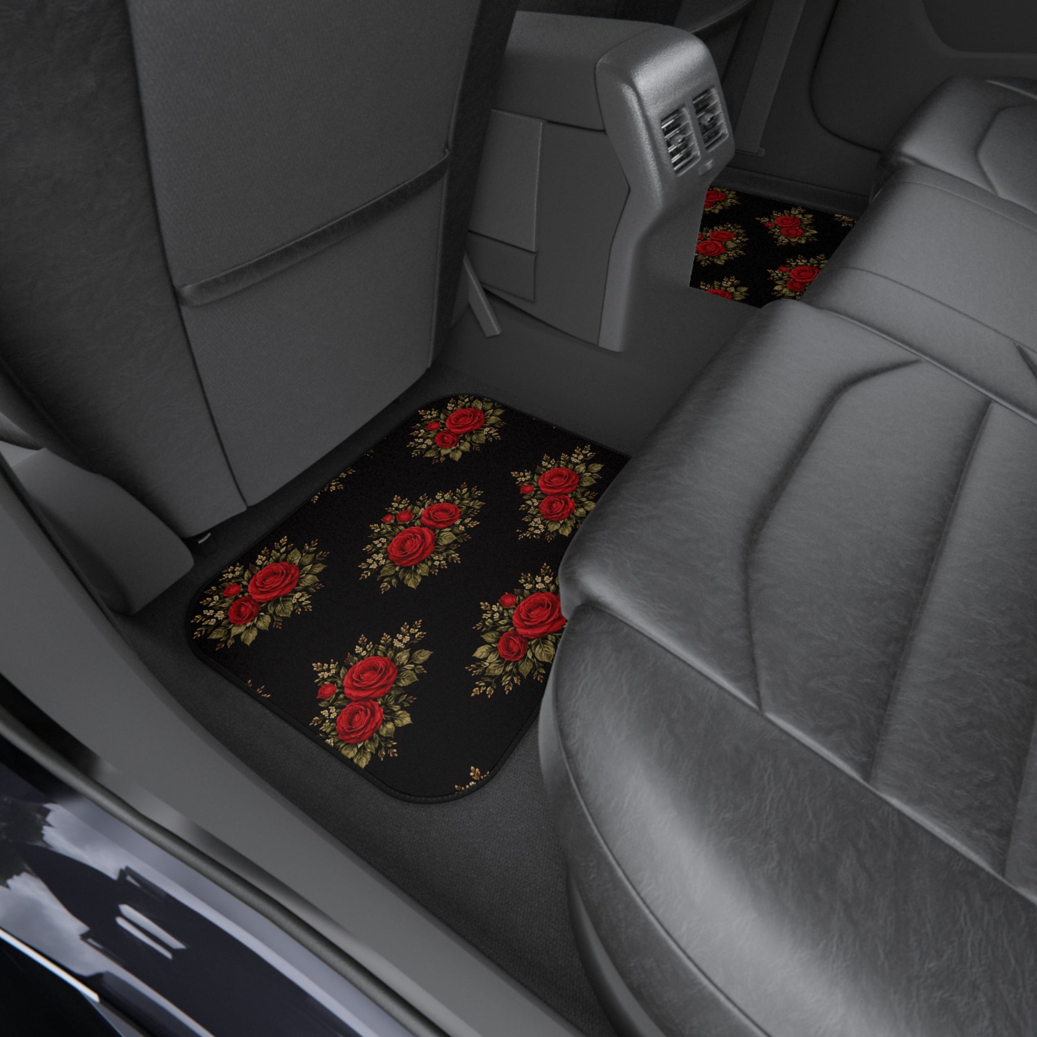 Vintage Red Rose Floral Car Mats