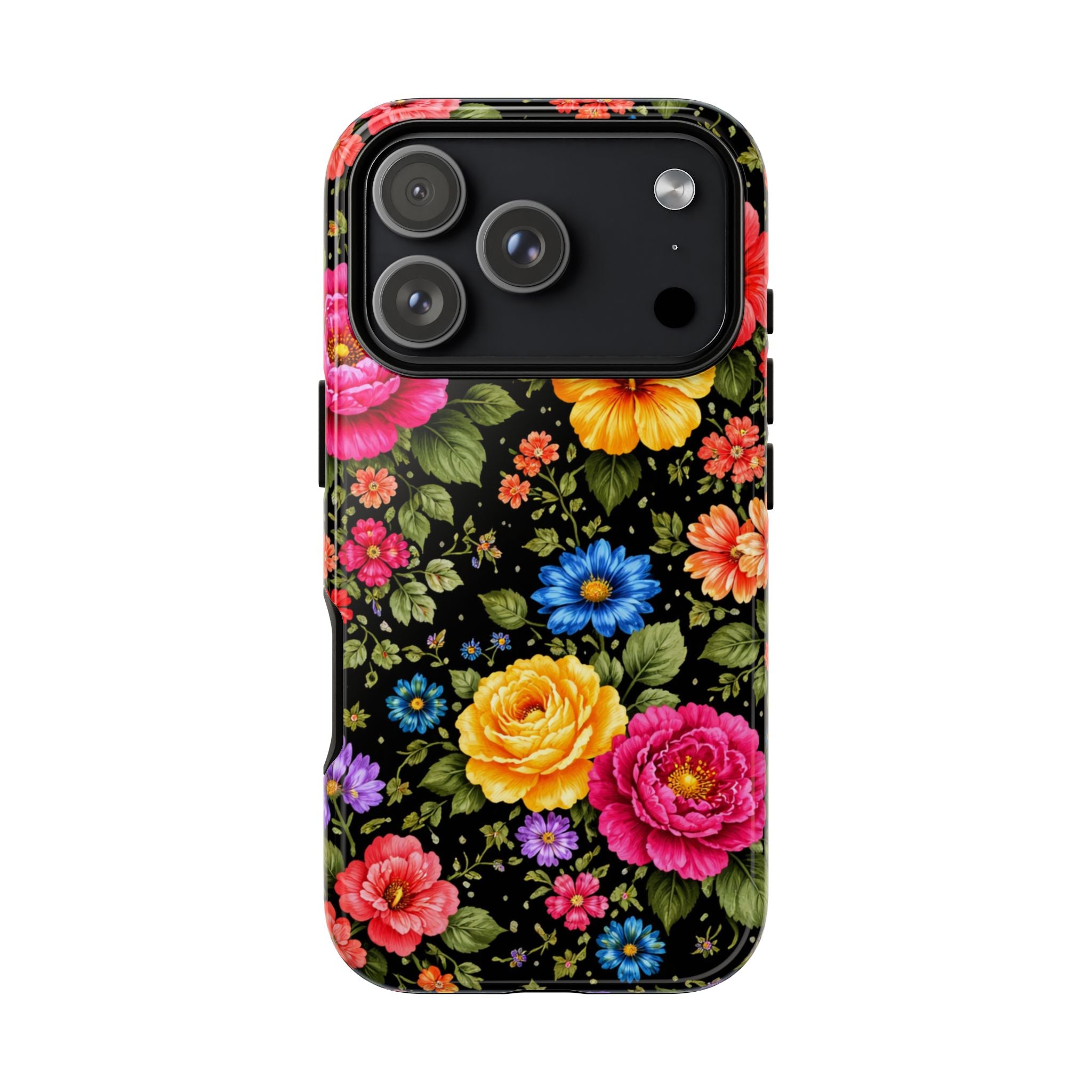 Vintage Floral Pattern Phone Case | Colorful Roses on Black
