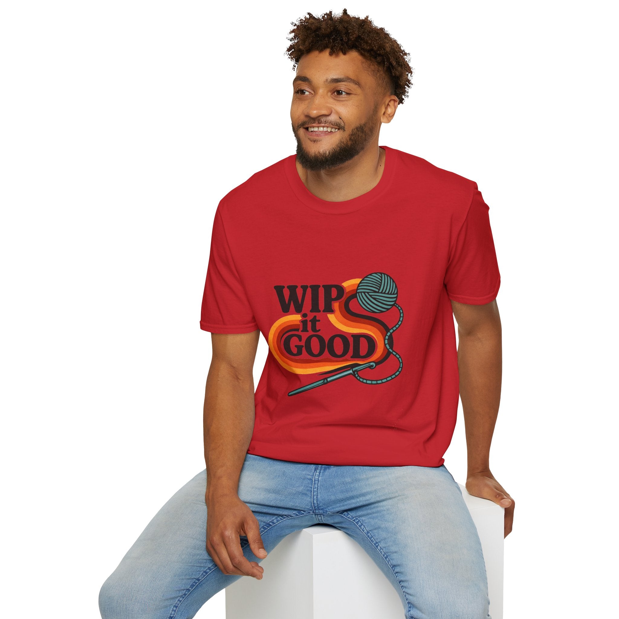 Wip It Good funny knitting design T-Shirt | yarn ball and crochet hook