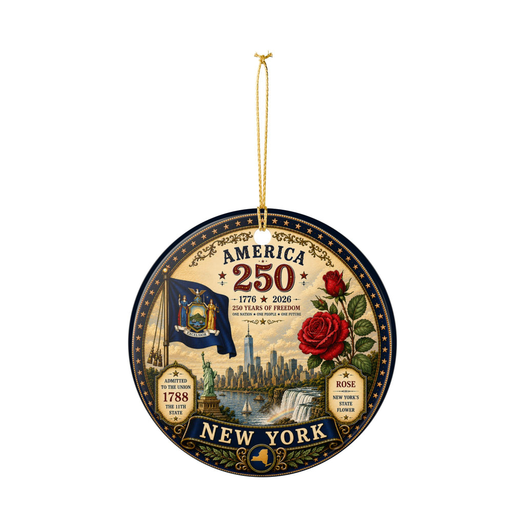 America 250 New York Ornament | State Flag, Rose, Skyline 1776-2026