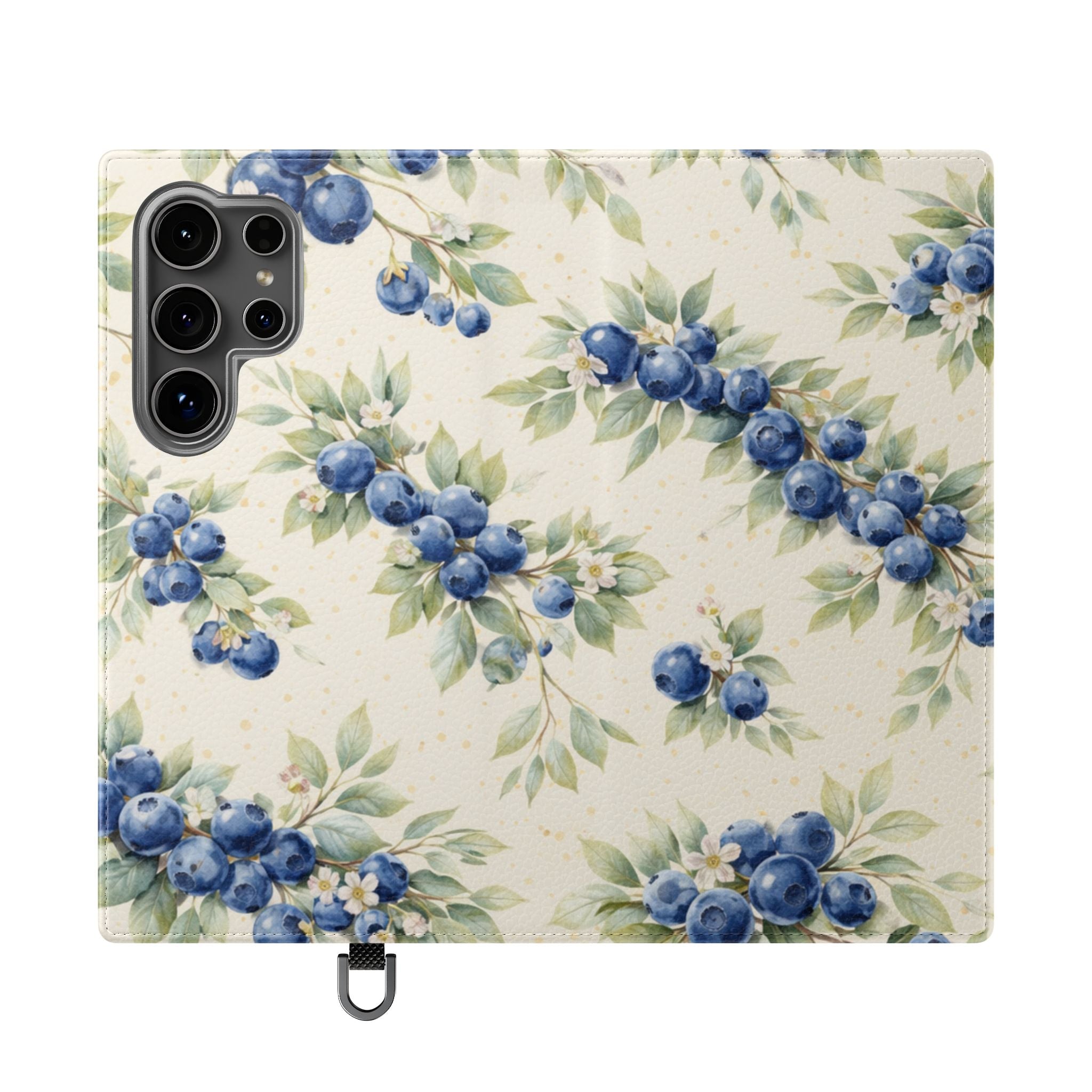 Blueberry Watercolor Pattern Flip Case | Phone Wallet, Card Slots
