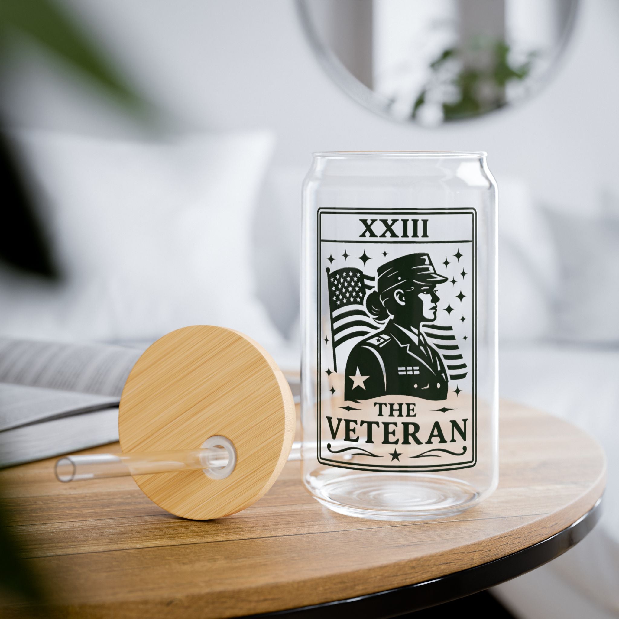The Veteran sipper glass | 16oz glass jar tumbler with straw