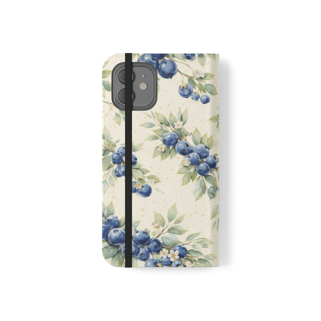Blueberry Watercolor Pattern Flip Case | Phone Wallet, Card Slots