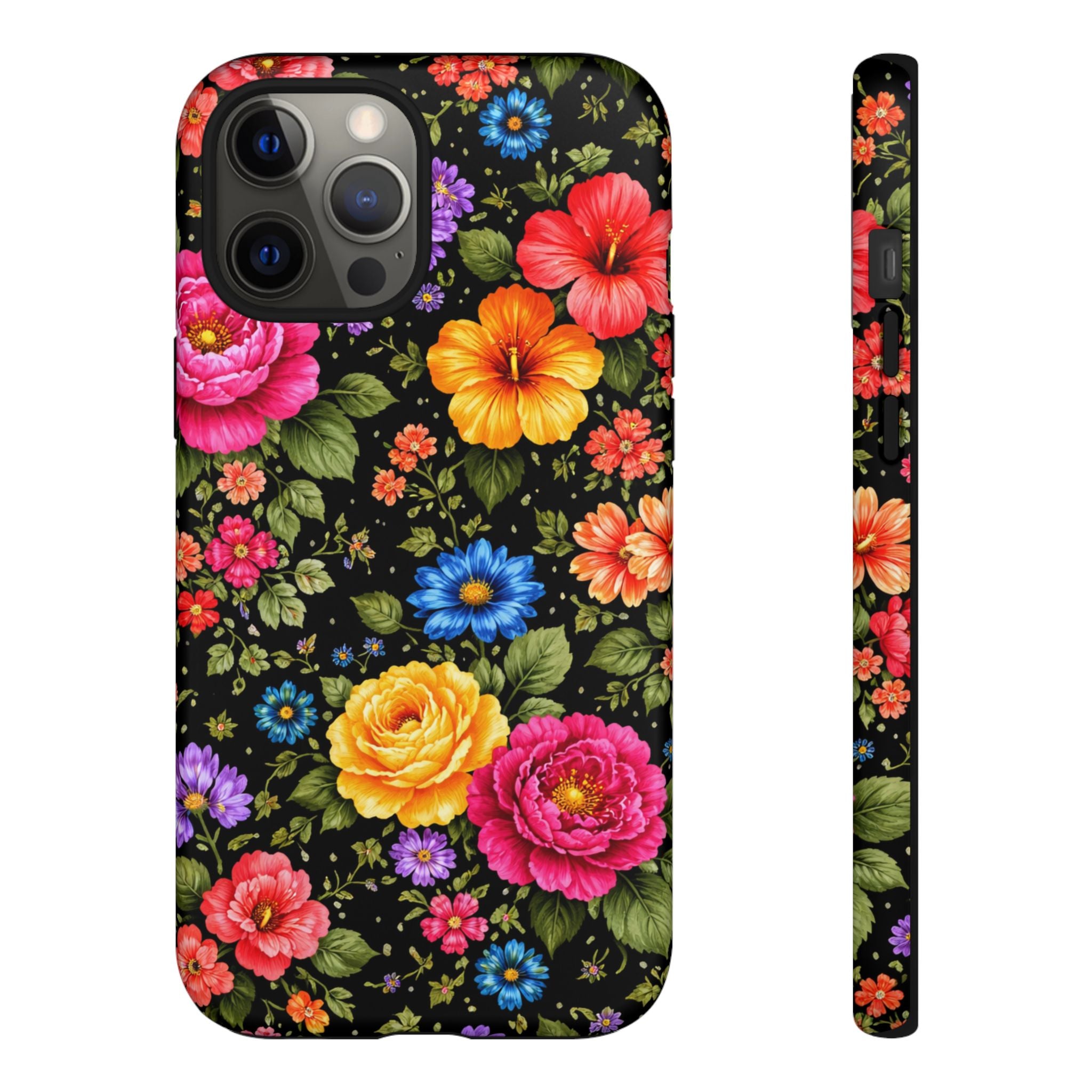 Vintage Floral Pattern Phone Case | Colorful Roses on Black