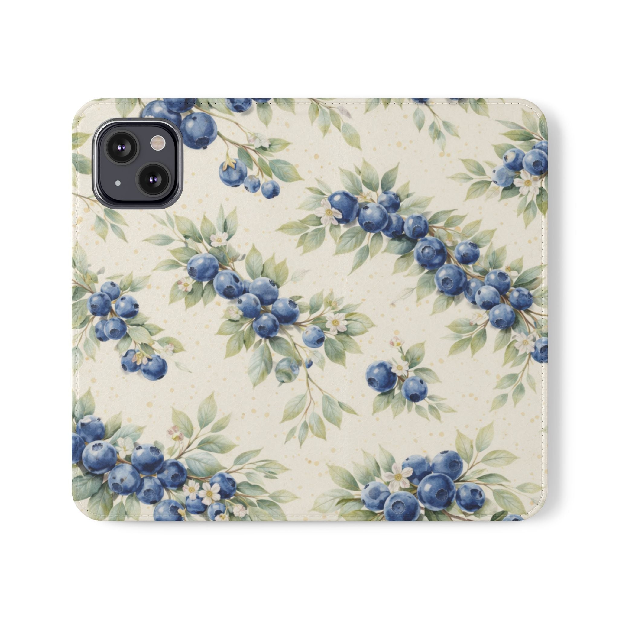 Blueberry Watercolor Pattern Flip Case | Phone Wallet, Card Slots