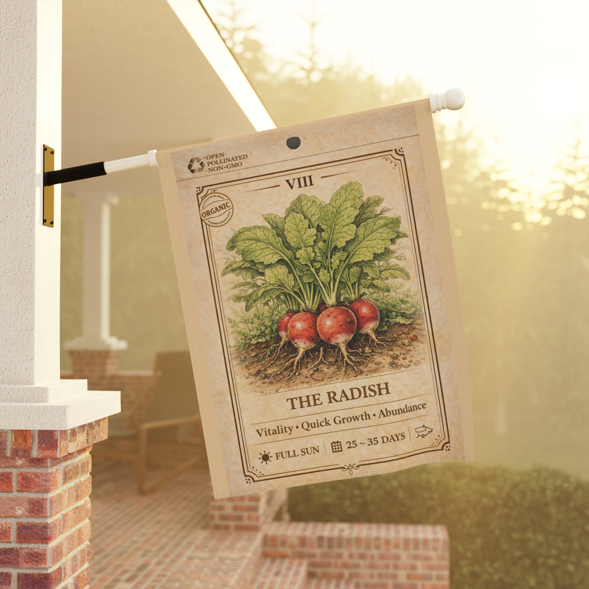 Vintage Radish Illustration Garden Flag | House Banner, Seed Packet Style