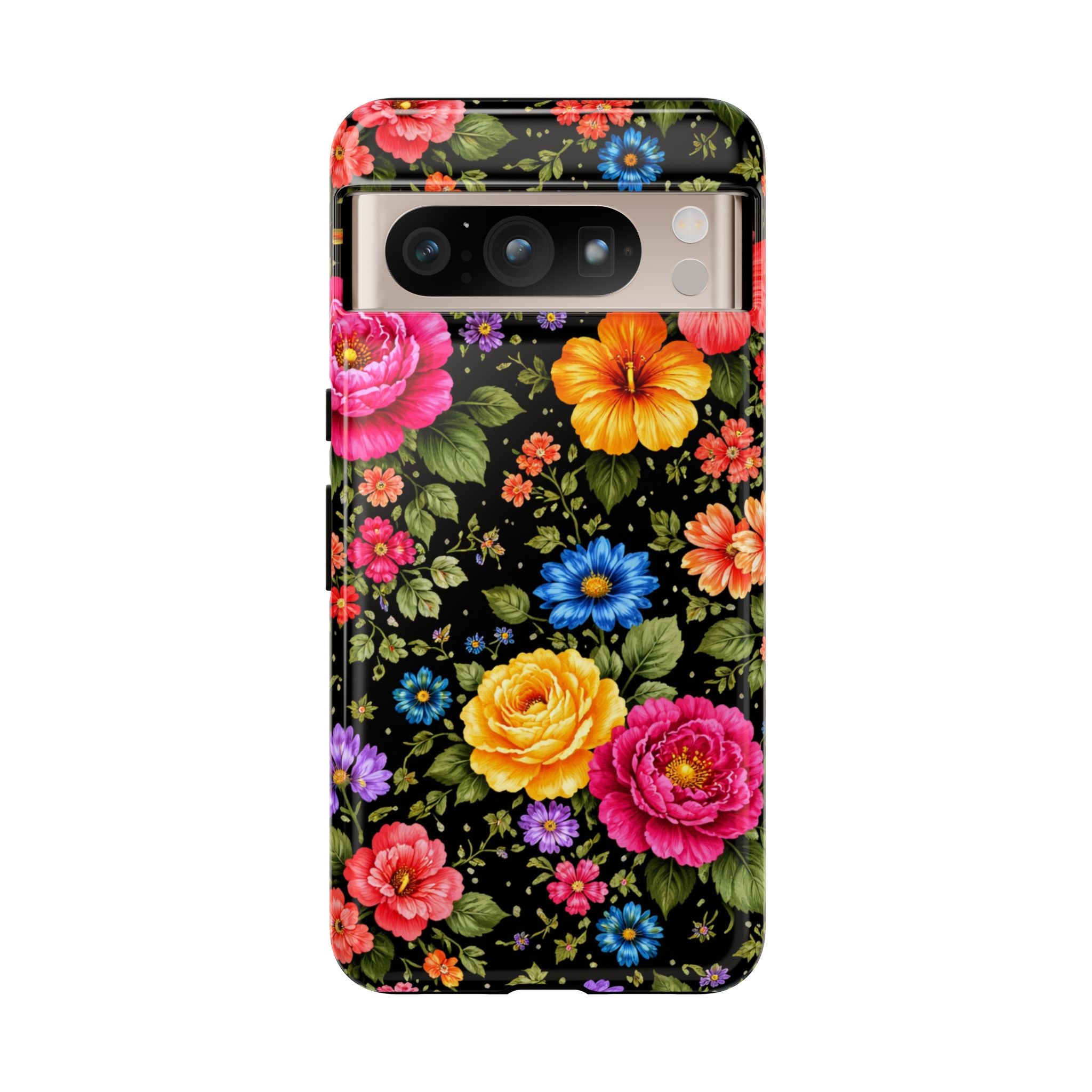 Vintage Floral Pattern Phone Case | Colorful Roses on Black