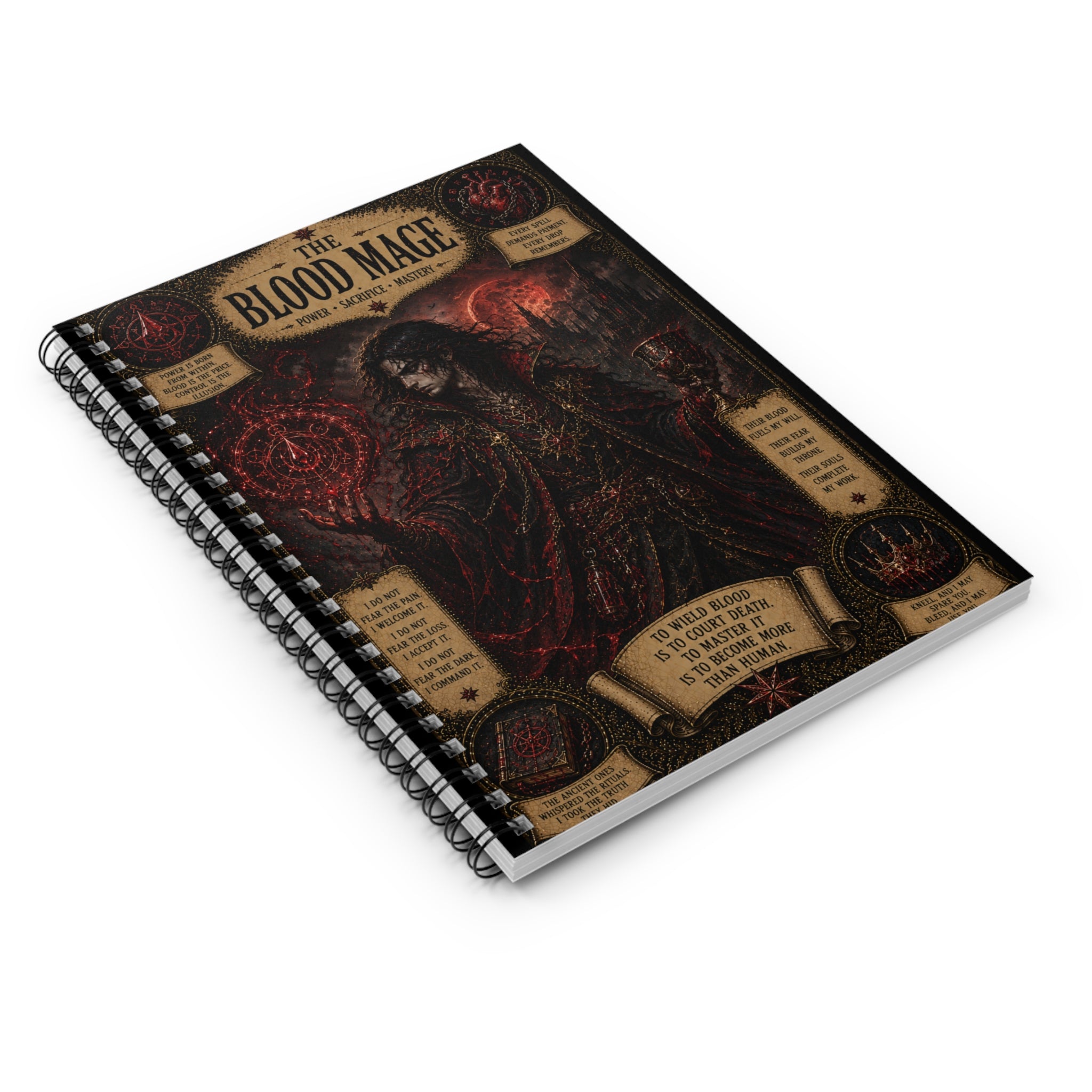 Blood Mage Illustration Spiral Notebook | Gothic Fantasy Ruled Journal