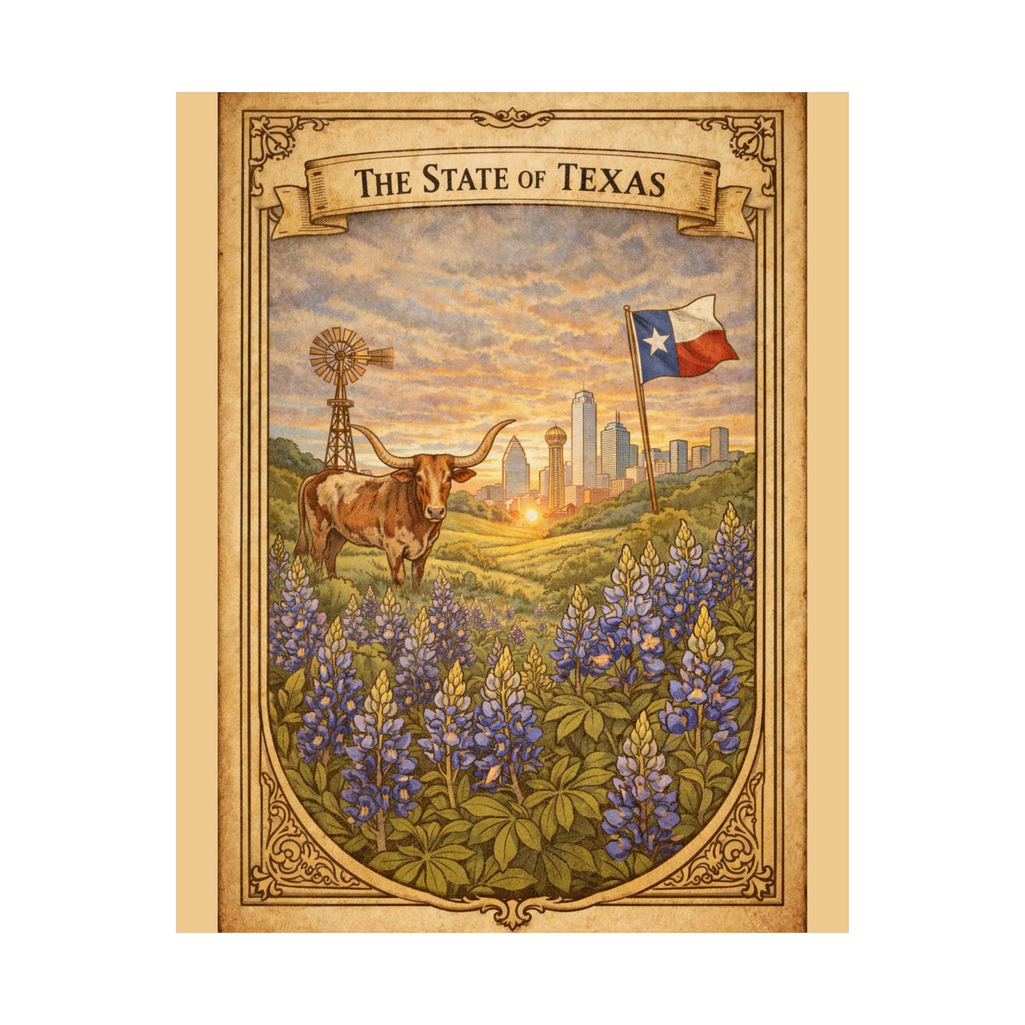 Texas Poster - Texas Wall Art - Texas Decor - State Poster - Texas Gift - Western Wall Art - Vintage Style Poster