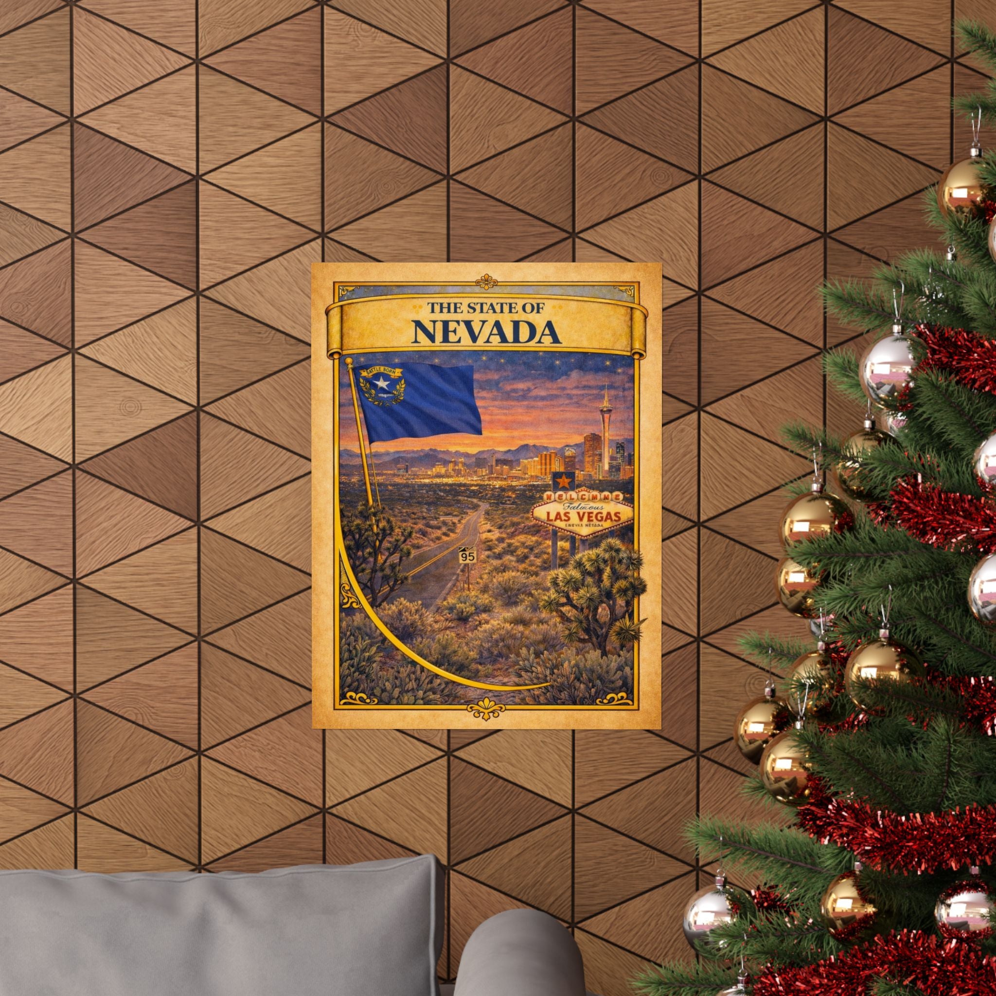 Nevada Vintage Travel Poster Matte Vertical Poster | Las Vegas State Flag