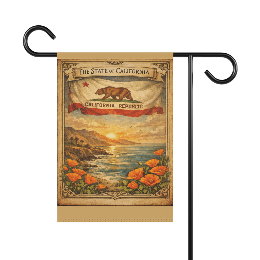 California Republic Sunset Poppy Garden Banner | California Flag Landscape Garden Banner
