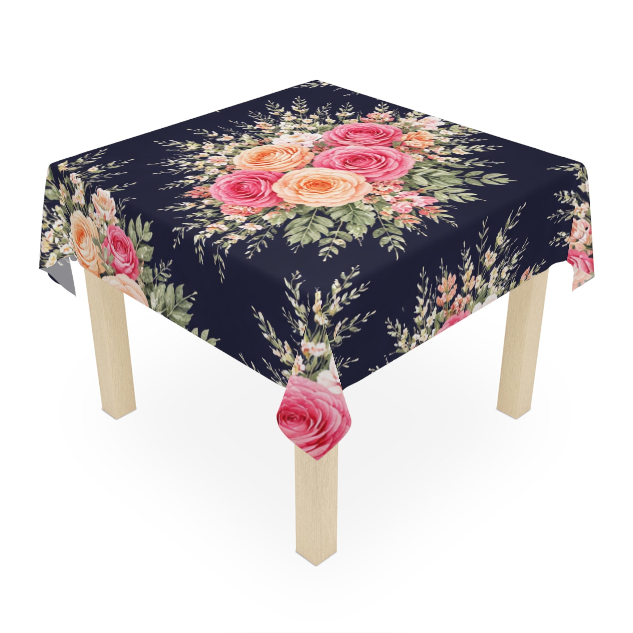 Vintage Pink Rose Bouquet Tablecloth | Floral Table Linen