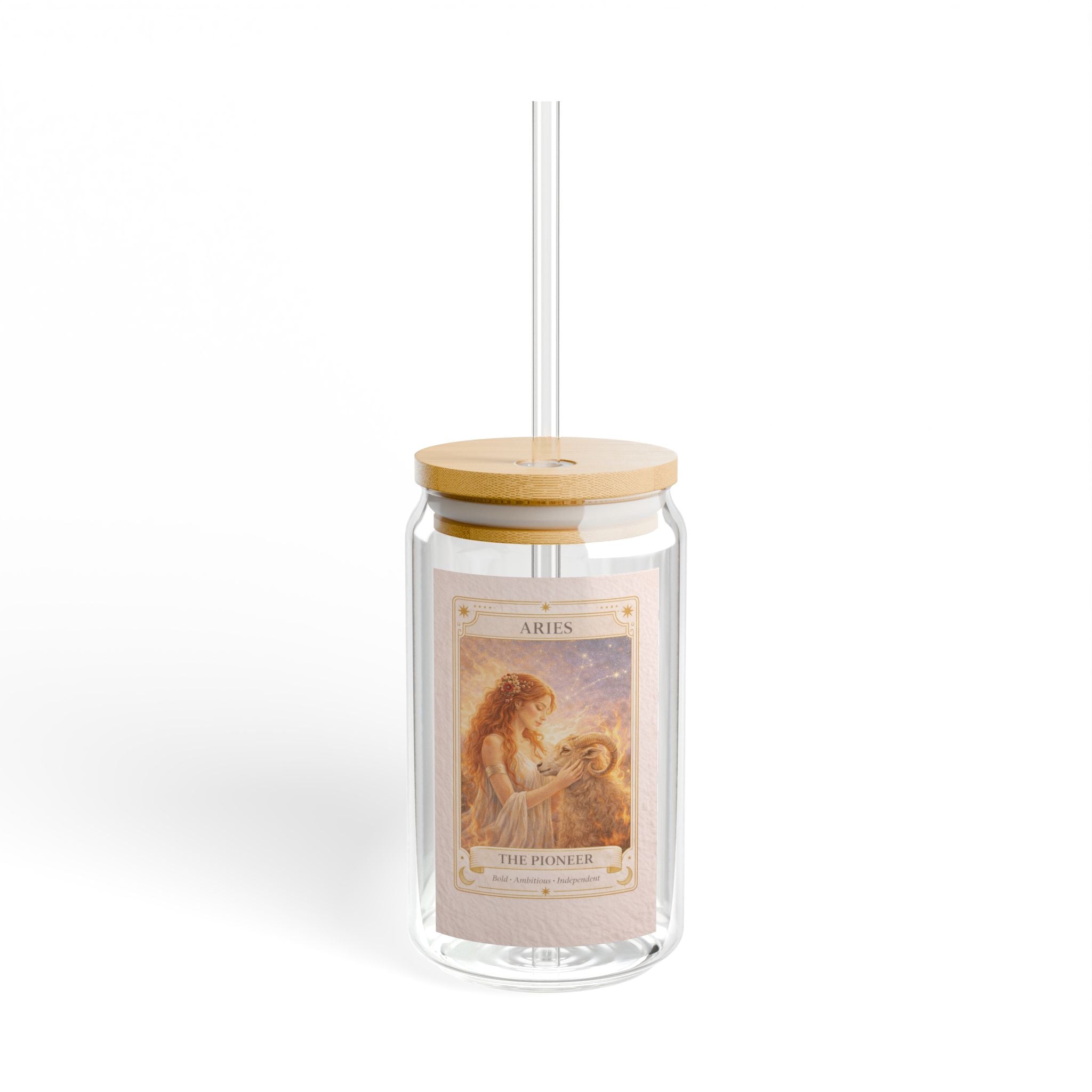 Aries Zodiac Tarot Card Sipper Glass | 16oz
