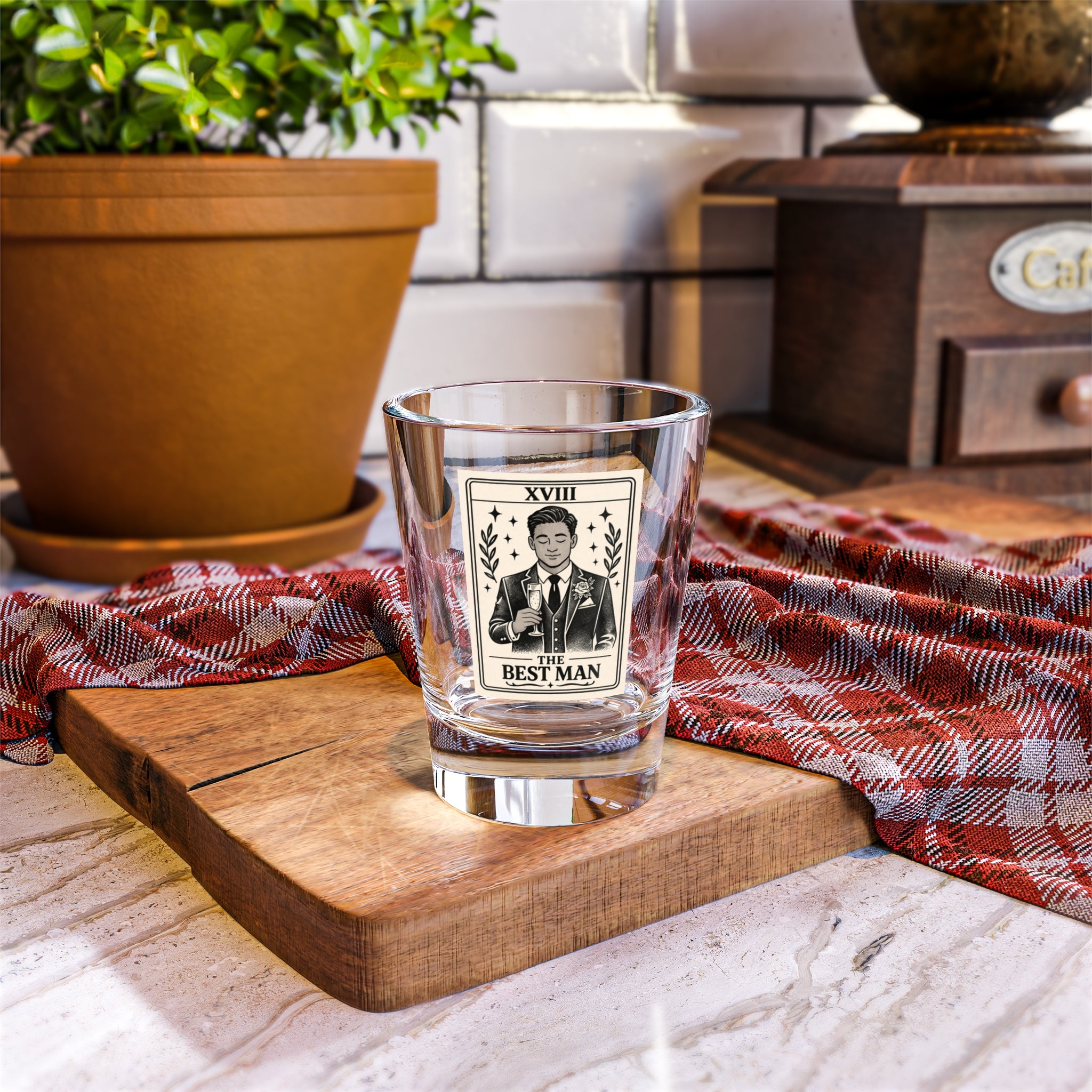 The Best Man Tarot Style Illustration Shot Glass | 1.5oz
