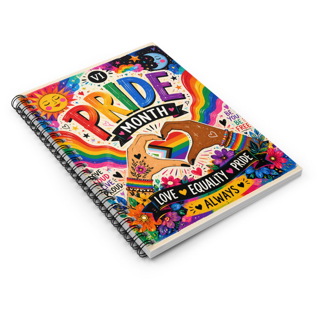 Pride Month Rainbow Heart Spiral Notebook | Ruled Journal, Equality Love