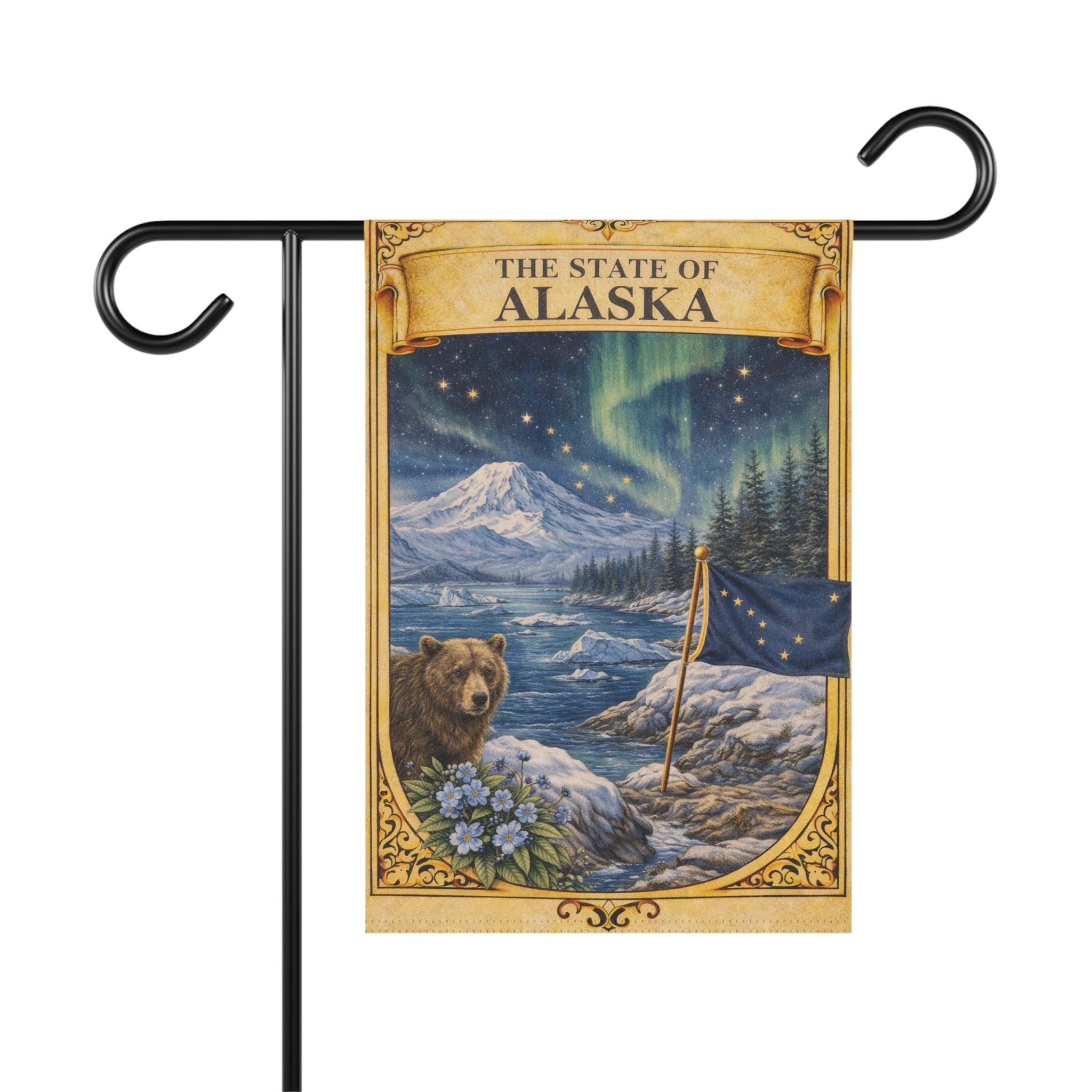 The State of Alaska Garden Banner | Alaska Flag, Northern Lights, Bear