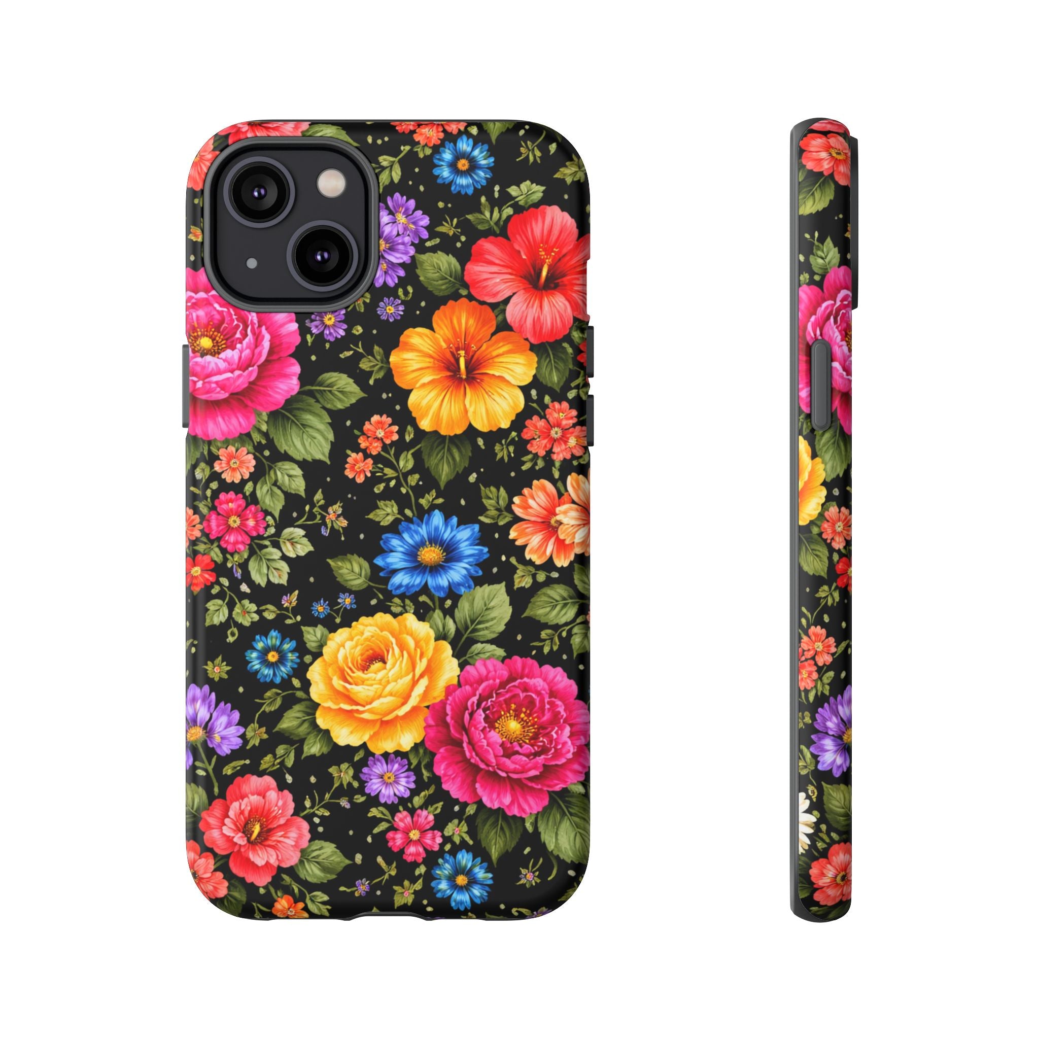 Vintage Floral Pattern Phone Case | Colorful Roses on Black