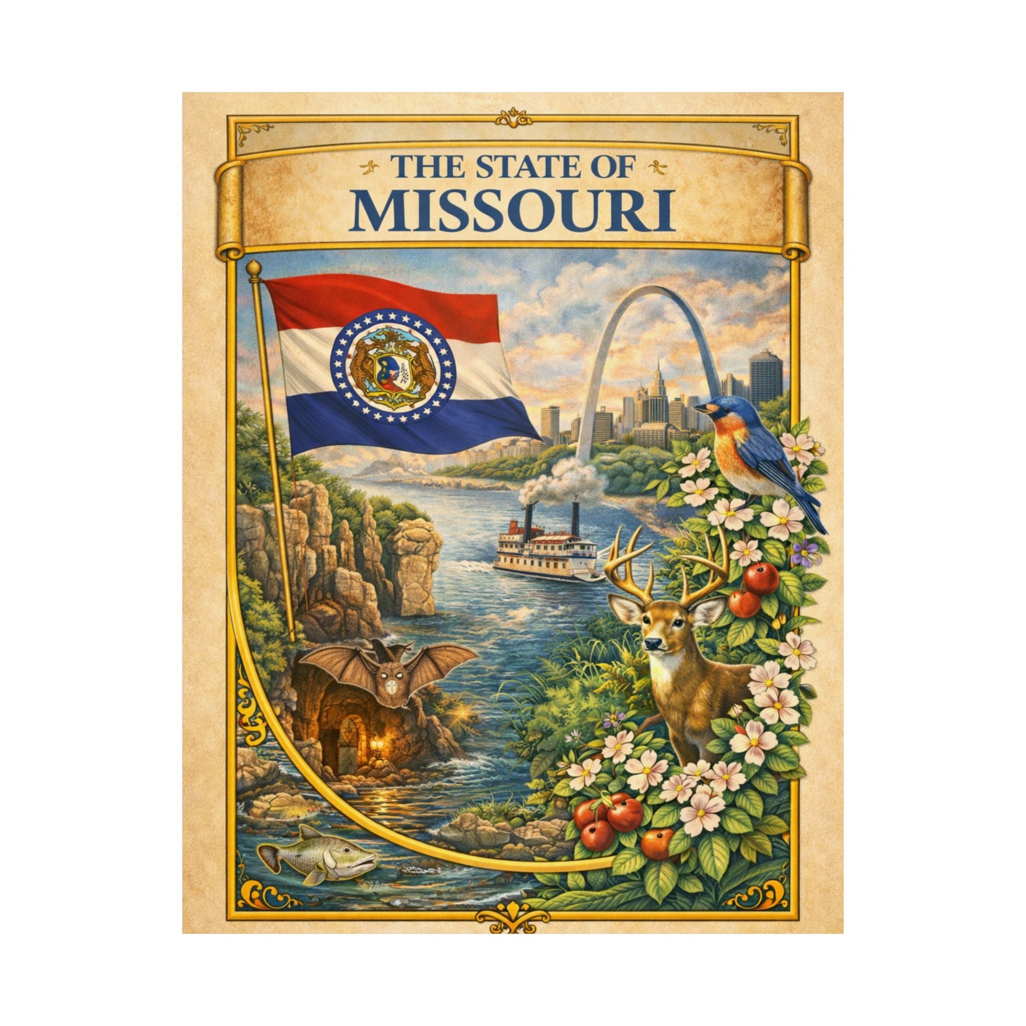 Missouri Poster - Missouri Wall Art - Missouri Decor - State Poster - Missouri Gift - Travel Wall Art - Vintage Style Poster