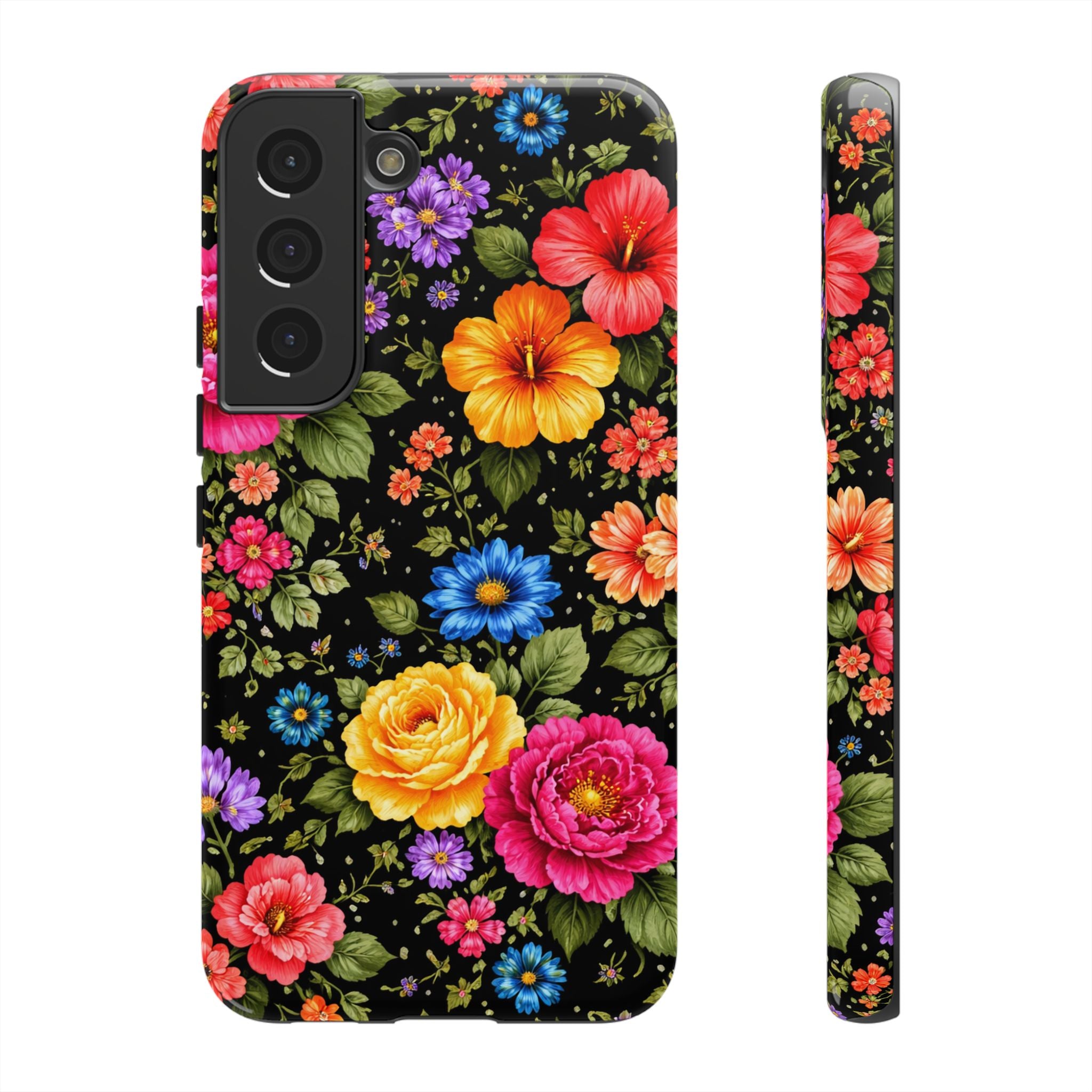 Vintage Floral Pattern Phone Case | Colorful Roses on Black