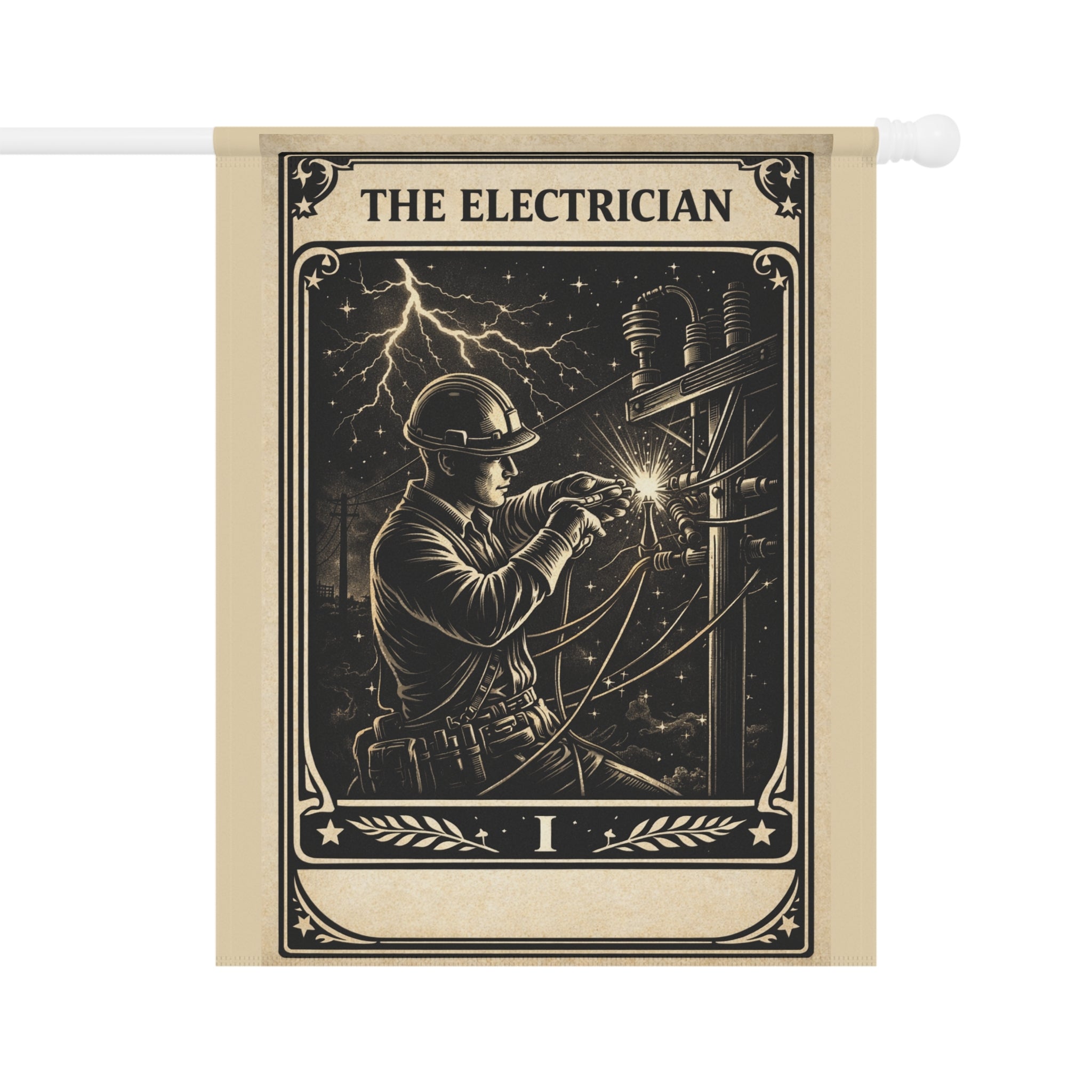 The Electrician tarot-style Garden Banner | Vintage lineman illustration
